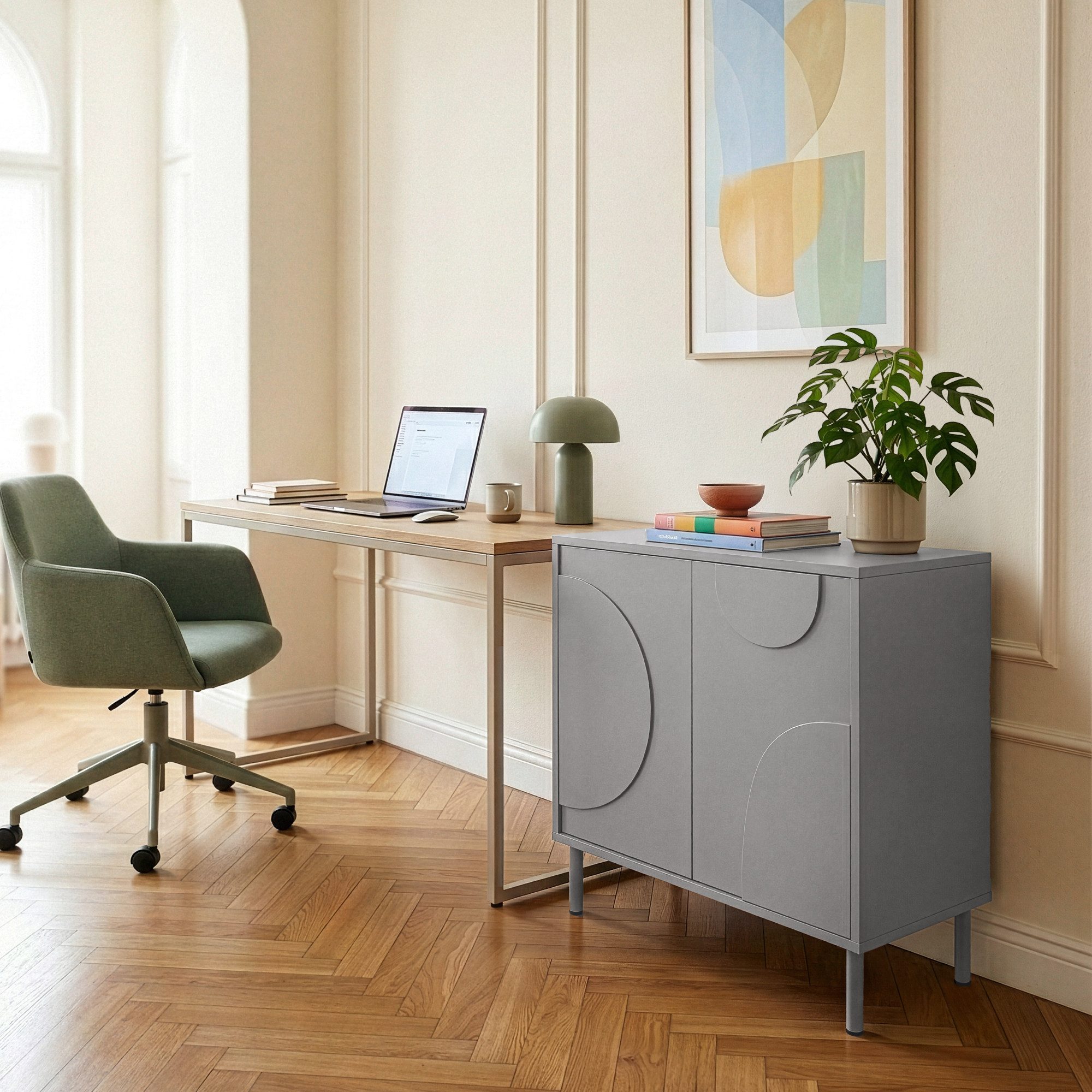 en.casa Sideboard, »Holea« mit 2 Türen Push-to-Open 75x70x34 cm Grau günstig online kaufen