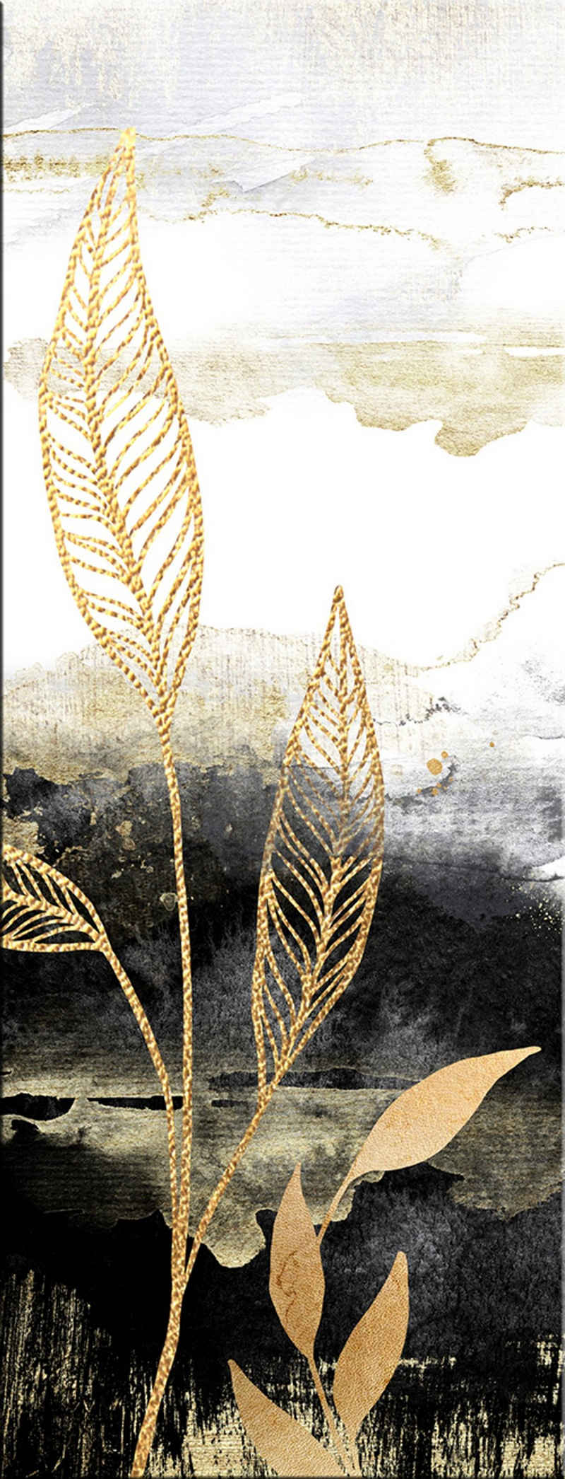 artissimo Glasbild Glasbild 30x80cm Bild aus Glas Aquarell-Malerei Zweige schwarz gold, Natur und Pflanzen: Dekorative Kunst I