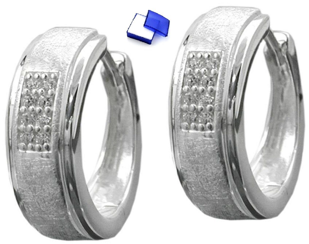 Damen Schmuck unbespielt Paar Creolen Ohrringe Ohrstecker Creolen mit Zirkonias matt diamantiert 925 Silber 14 x 5 mm inklusive 