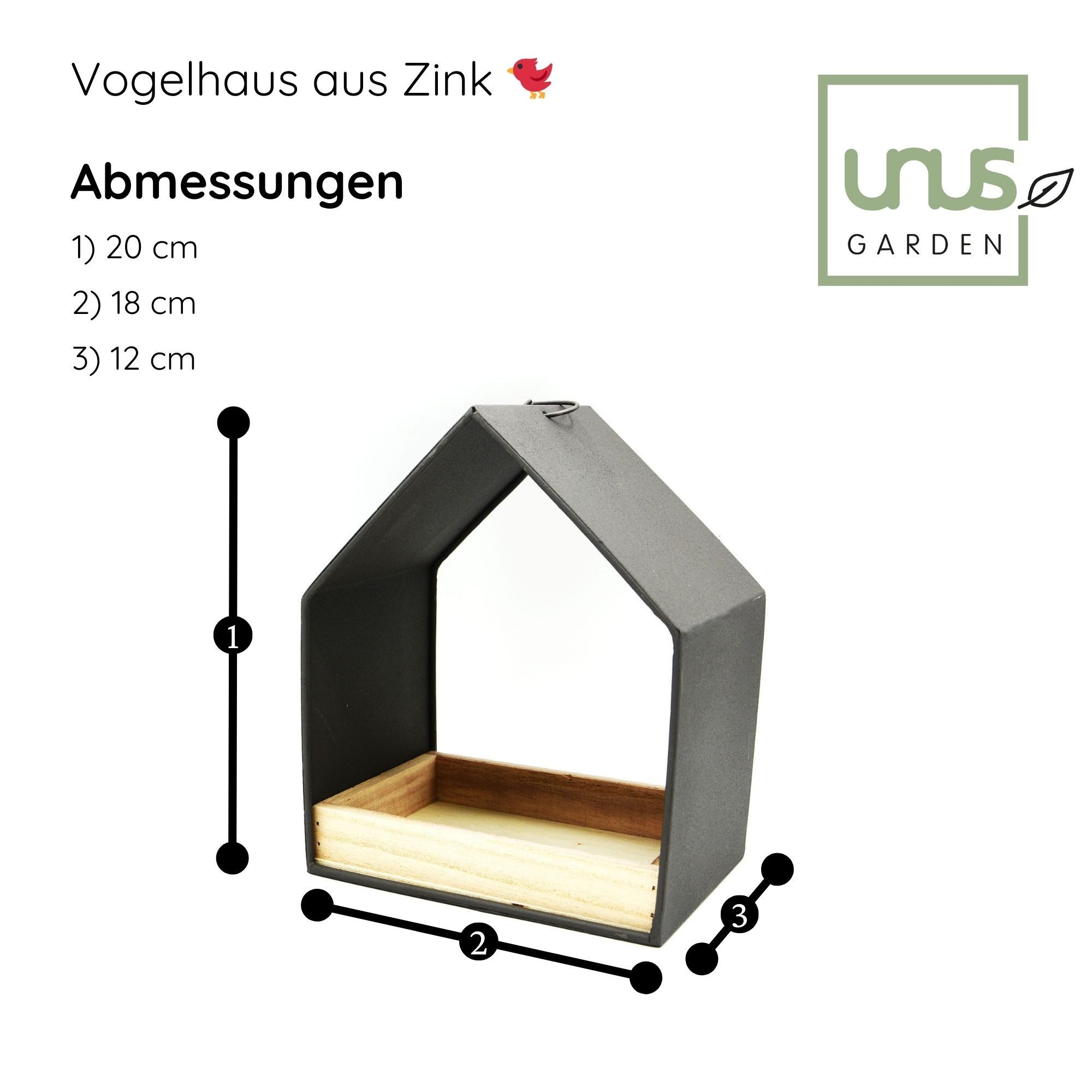 UNUS GARDEN Vogelhaus Futterhaus aus Zink zum Aufhängen, Vogelfutterhaus Vogelvilla Vogelhäuschen Futterstation aus Zink