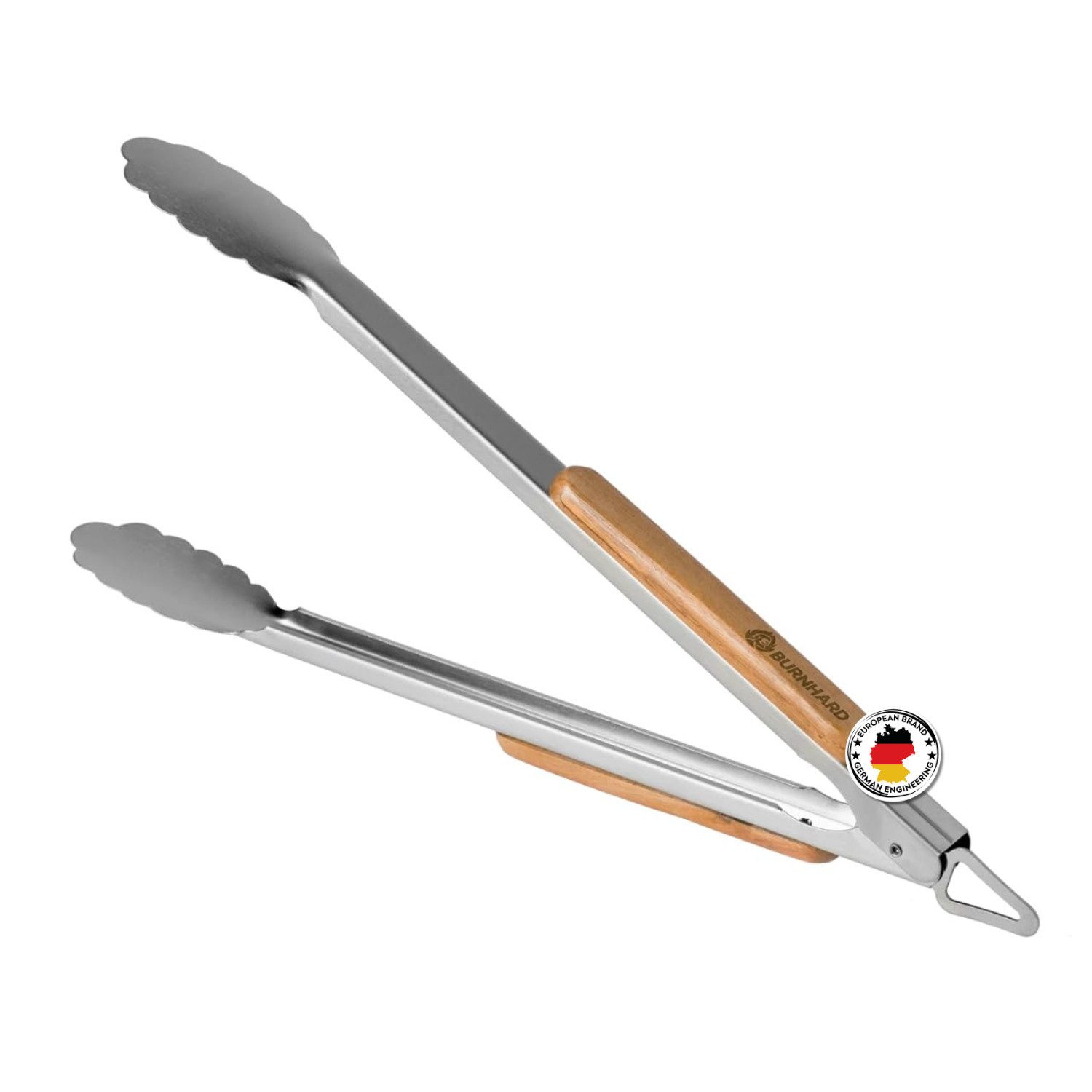 BURNHARD Grillzange Akazienholz Grillzange 45 cm, 45 cm, mit Holzgriff aus massivem Hartholz, Verschlussfunktion