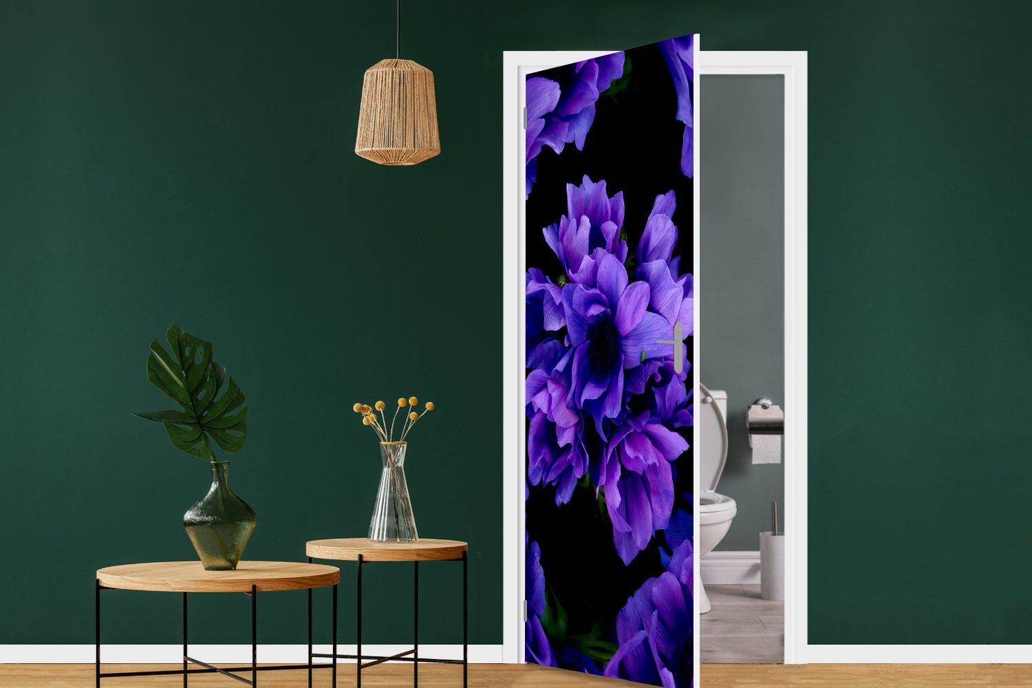 MuchoWow (1 für - Fototapete Blumen Muster Tür, Matt, bedruckt, 75x205 cm Lila, St), - Türtapete Türaufkleber,