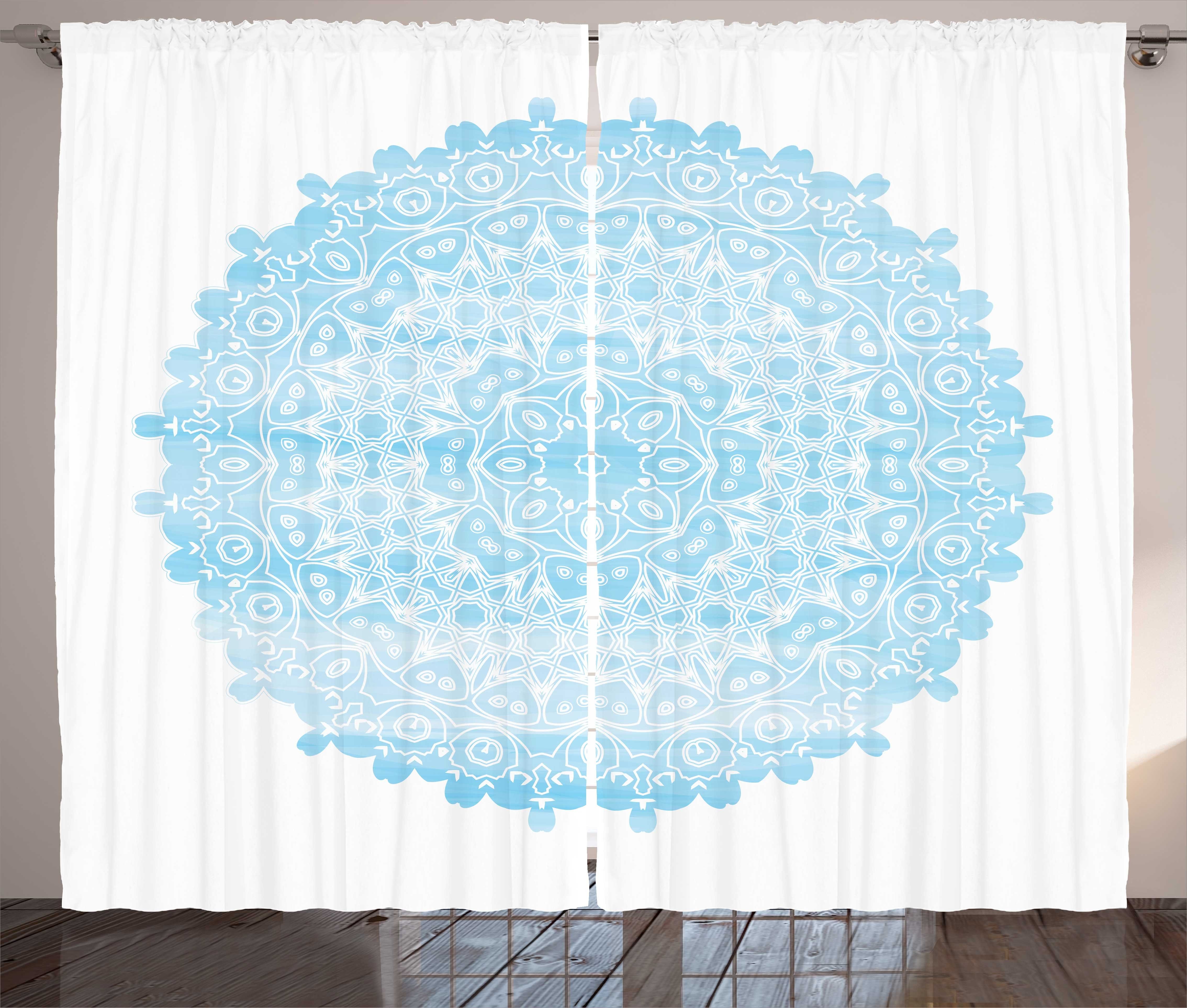 Gardine Schlafzimmer Kräuselband Vorhang mit Schlaufen und Haken, Abakuhaus, Blauer Mandala Aquarell-Blumen-Kunst