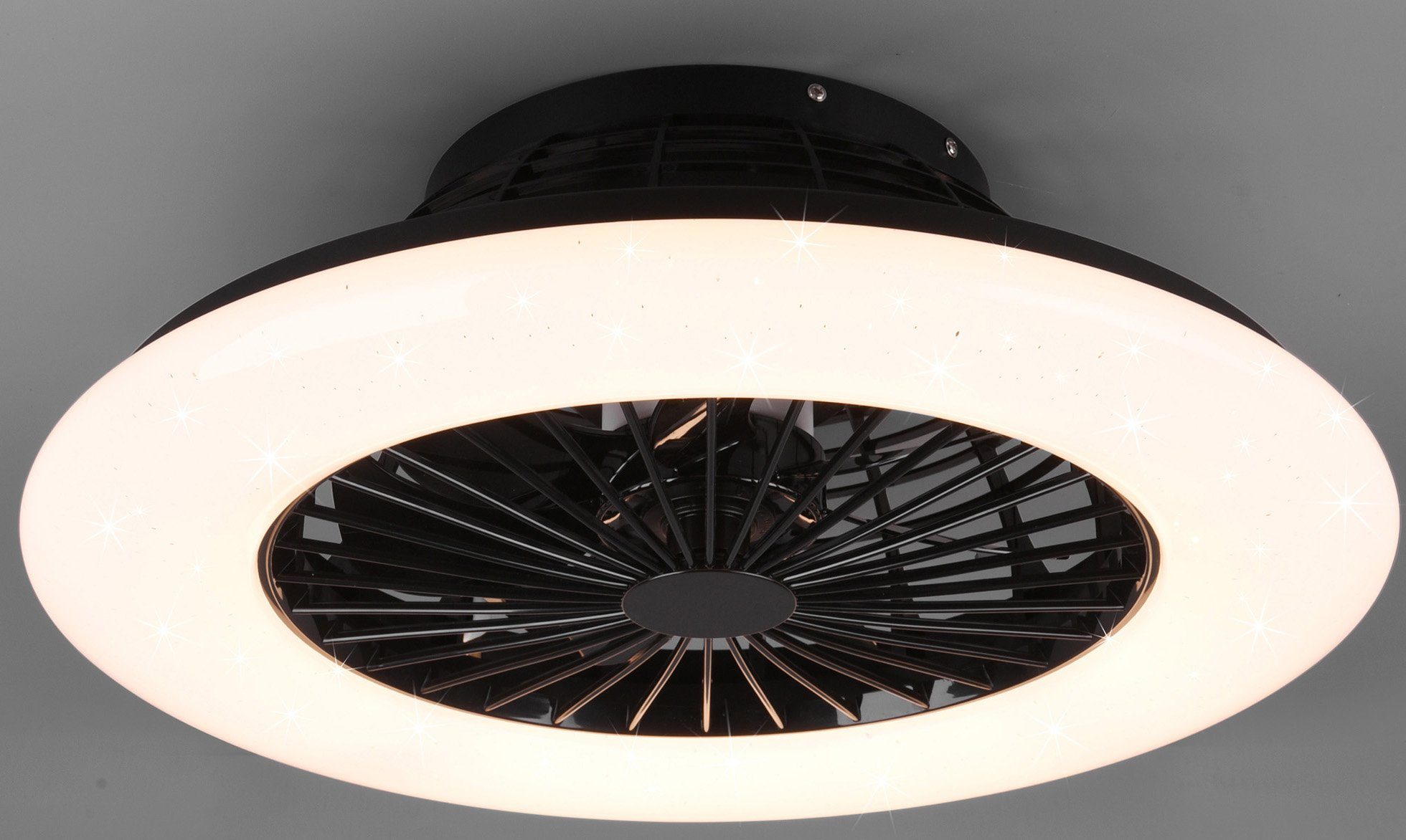 TRIO Leuchten LED matt Neutralweiß, Stralsund, mit getrennt Ventilator Ventilator, Deckenleuchte integriert, Fernbedienung., schaltbar schwarz Ventilatorfunktion, Timerfunktion, LED fest Leuchte