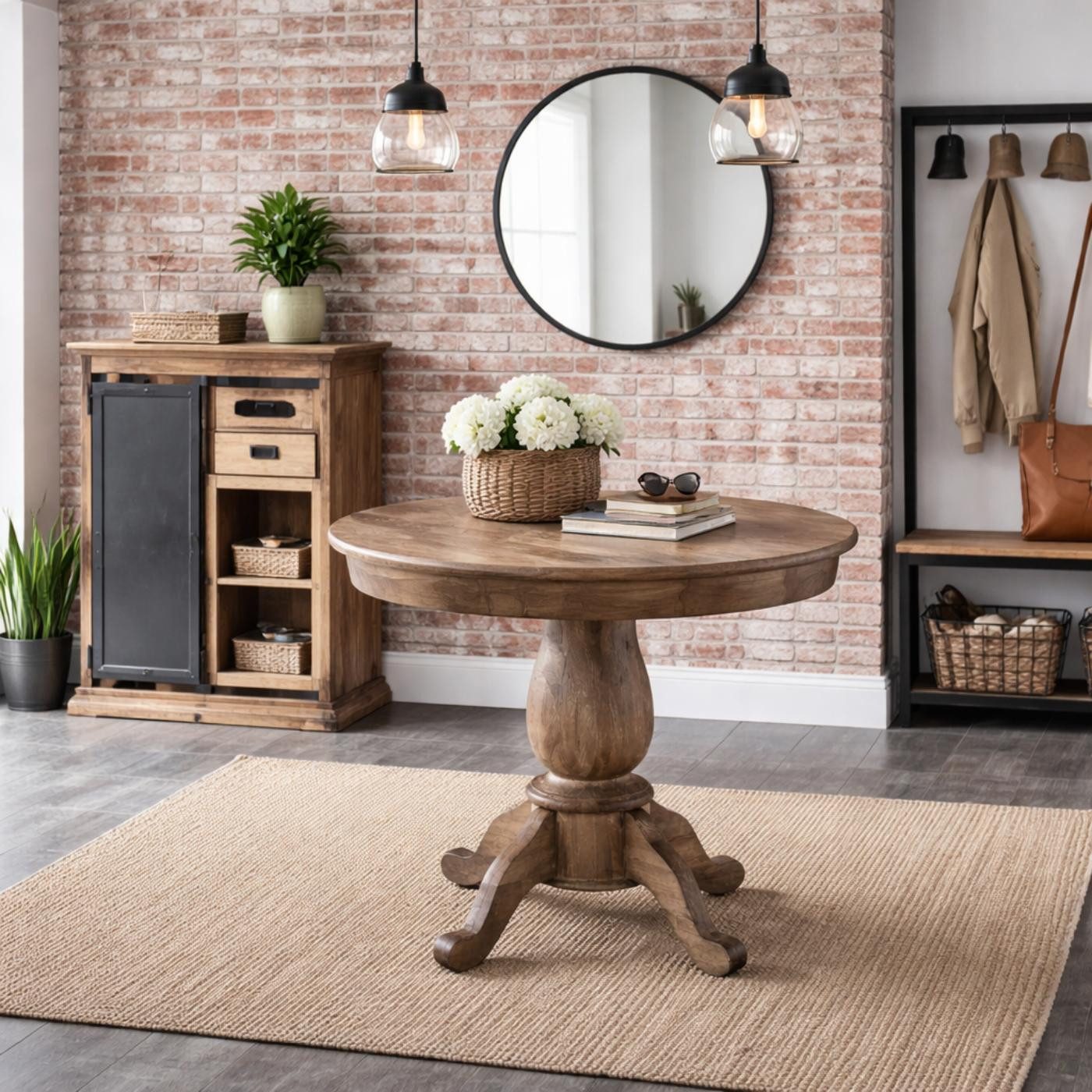 baario Esstisch Esstisch LA BEAUME 100cm, Landhausstil antikbraun rund massiv Eiche Finish