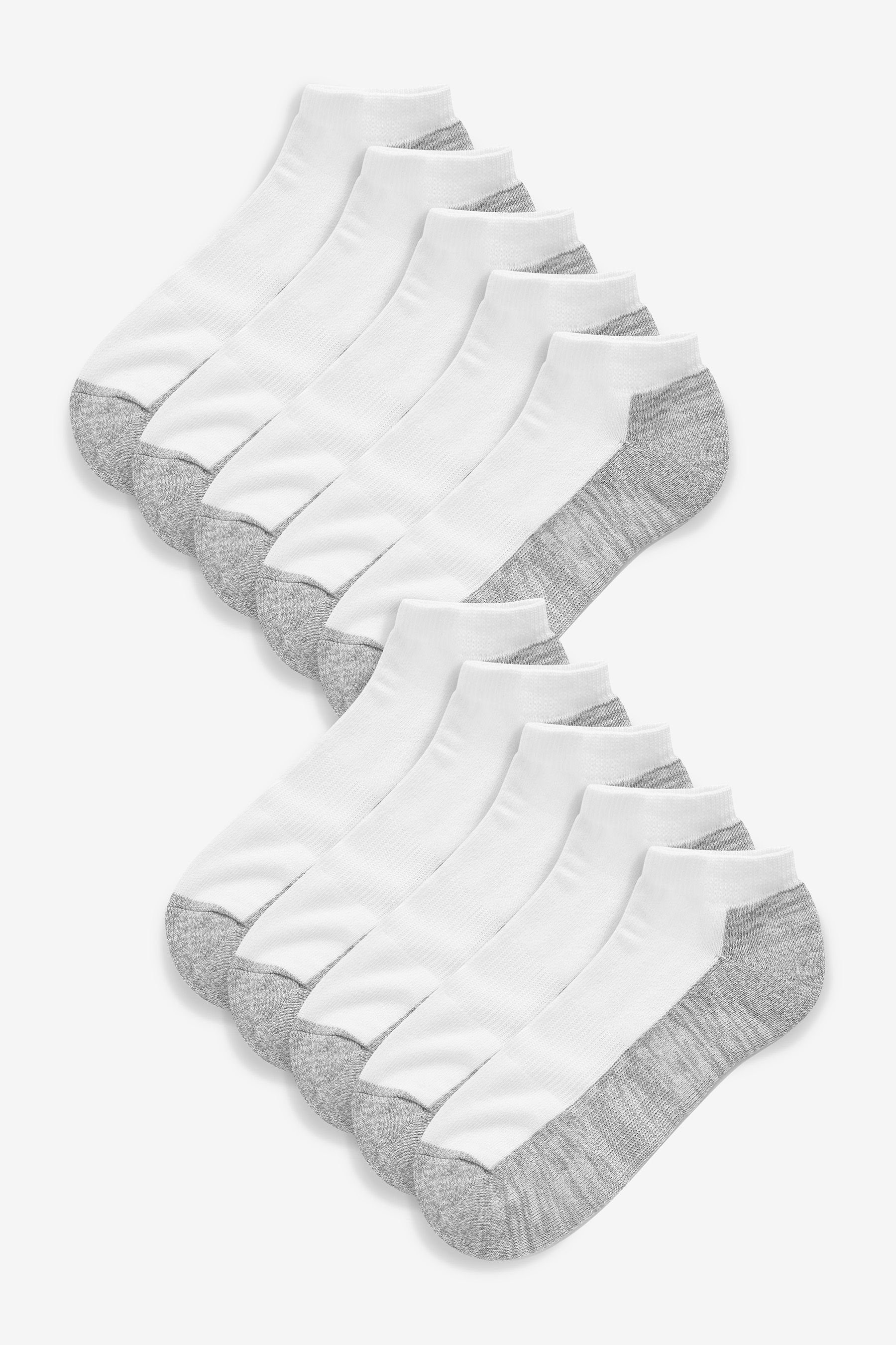 Next (10-Paar) gepolsterter White/Grey 10er-Pack mit Sneaker-Socken Sohle, Sneakersocken