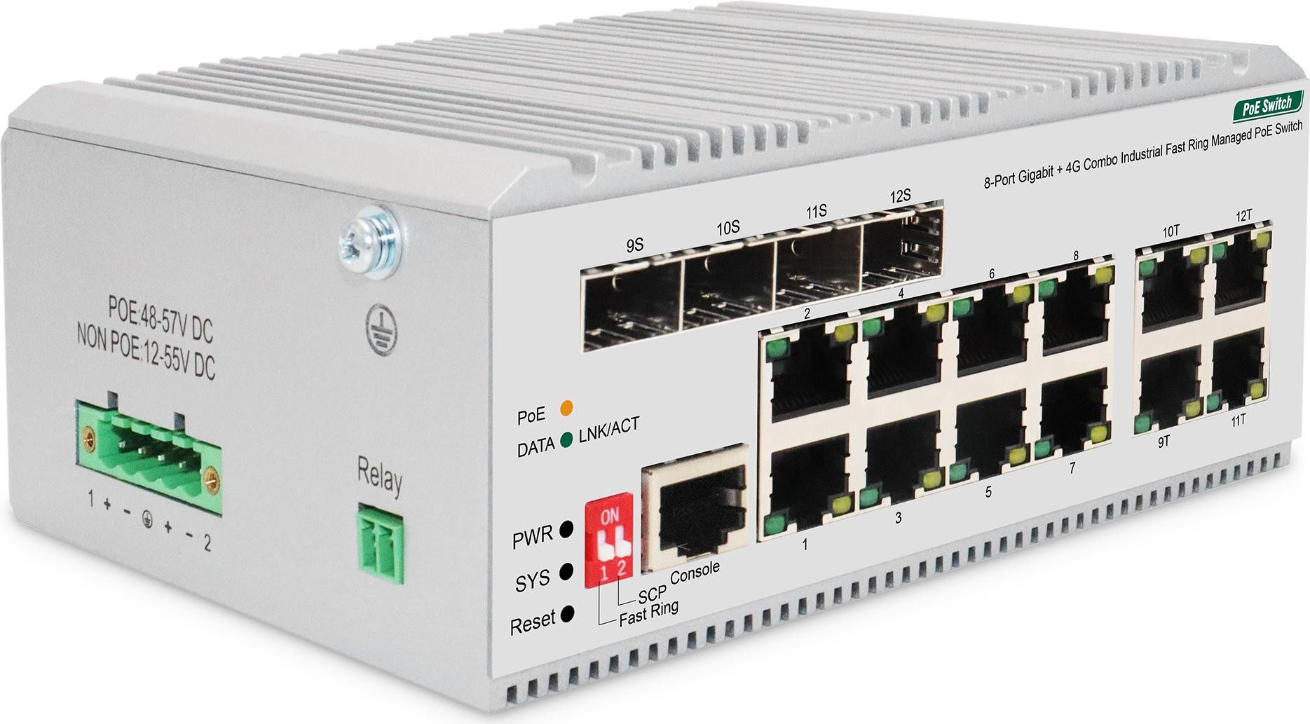 DIGITUS Switch 8 Port Gigabit PoE, L2 managed, 4 SFP Uplink Netzwerk-Switch