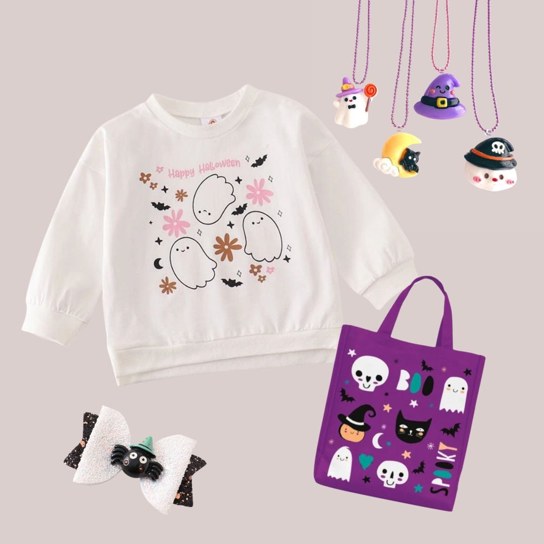 suebidou Sweatshirt Halloween Sweatshirt Set für Mädchen mit Accessoires süßer Print