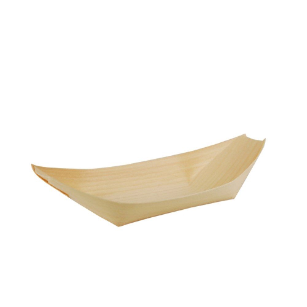 PAPSTAR Einweggeschirr-Set 50 Fingerfood - Schalen, Holz "pure" 21,5 cm x 10 cm "Schiffchen"