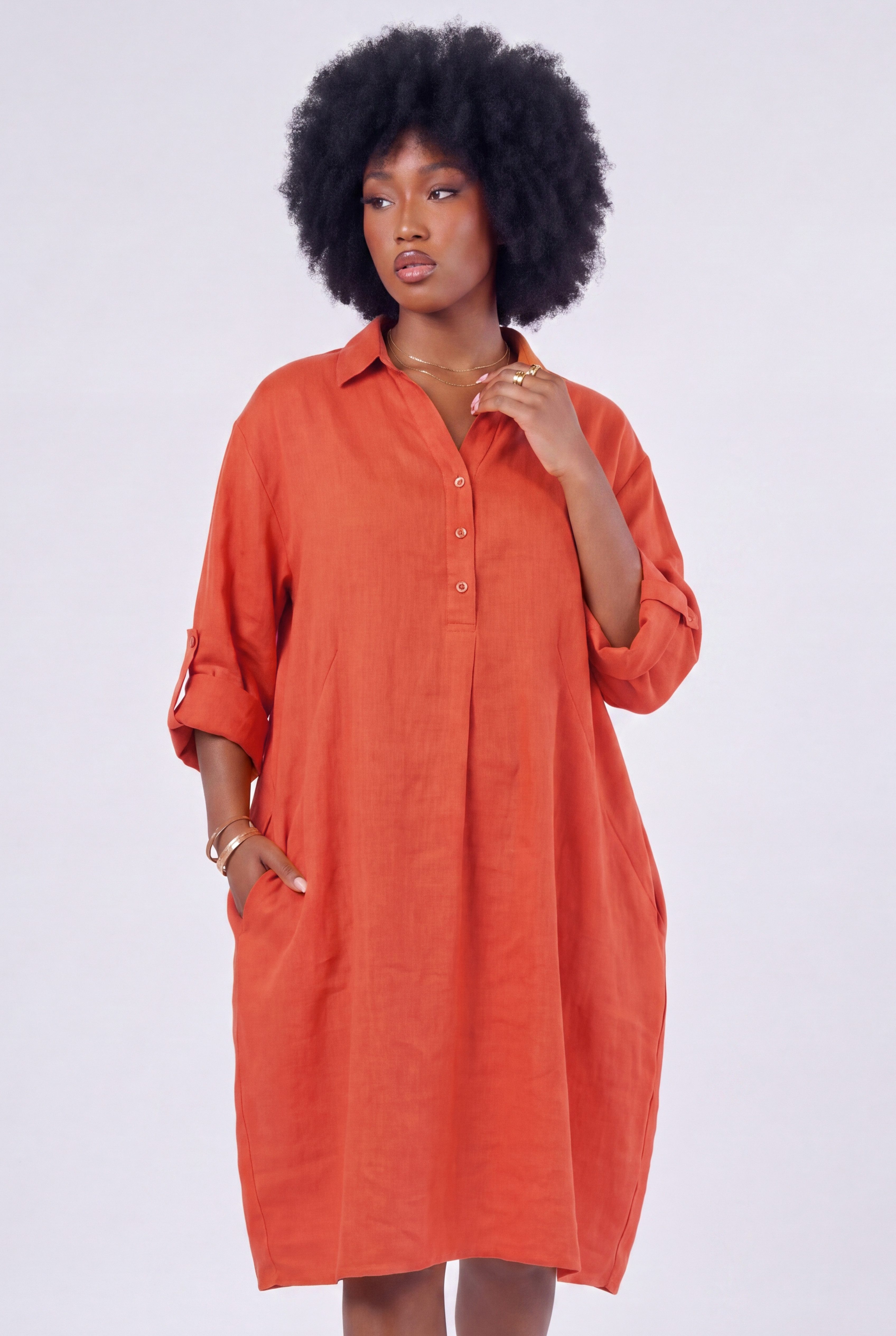 YC Fashion & Style Blusenkleid Leinen-Tunika Oversized One Size in Unifarbe