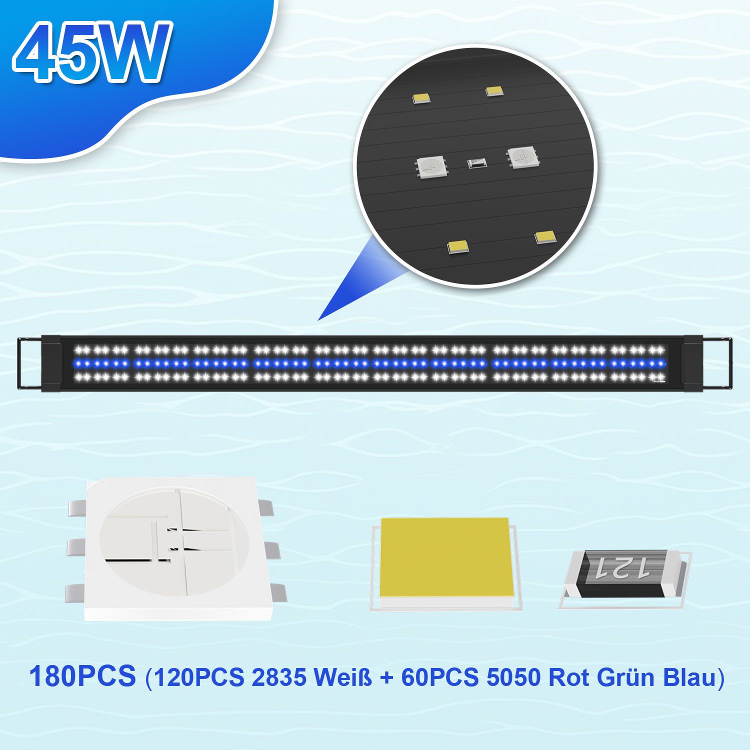 Clanmacy LED Aquariumleuchte LED Aquarium RGB Aquariumleuchte Beleuchtung aquarium licht 18-45W, RGB117.5 FITS 120-150CM TANk – Bild 2 von 5