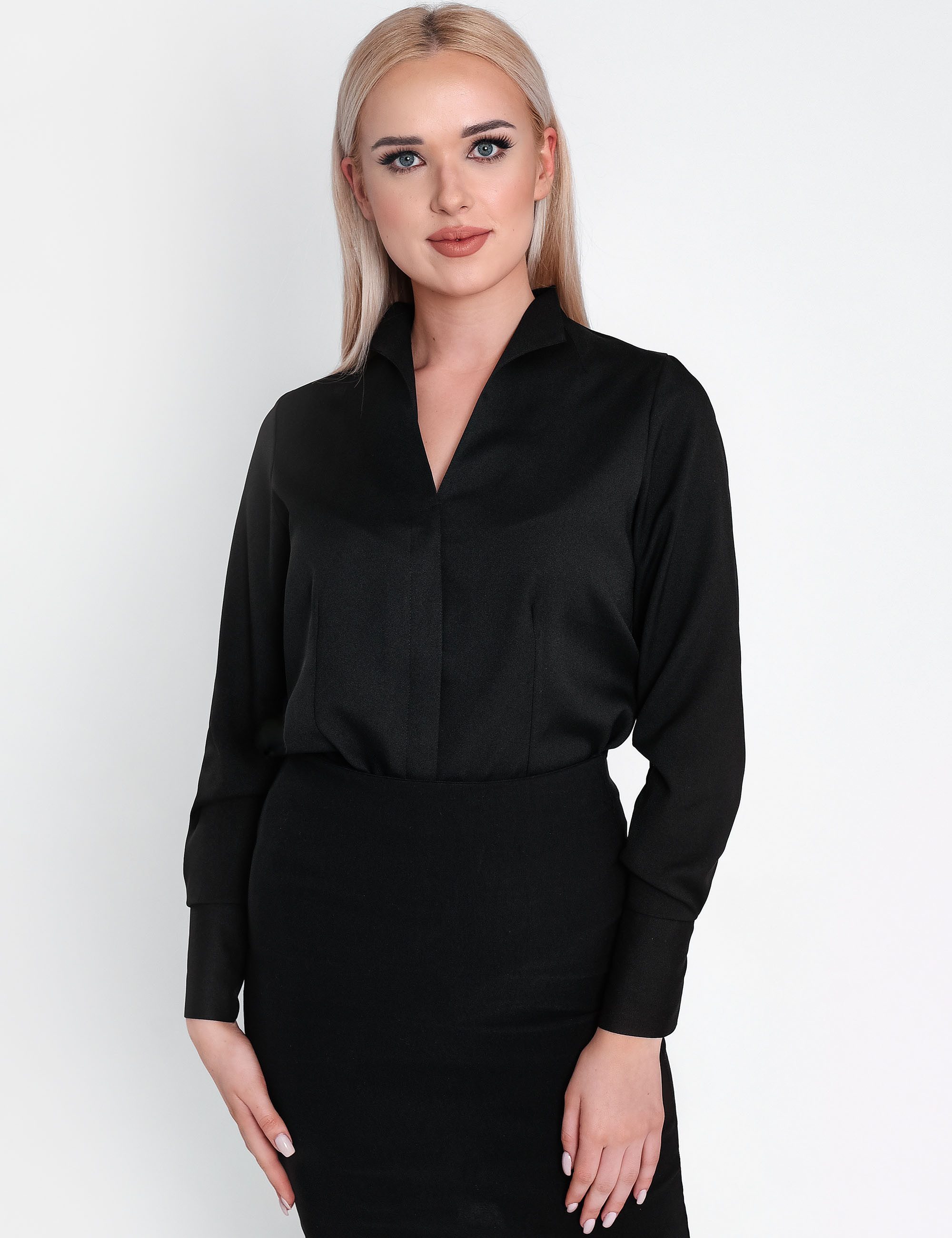 HEVENTON Klassische Bluse Business-Bluse mit Kelchkragen, bügelleicht