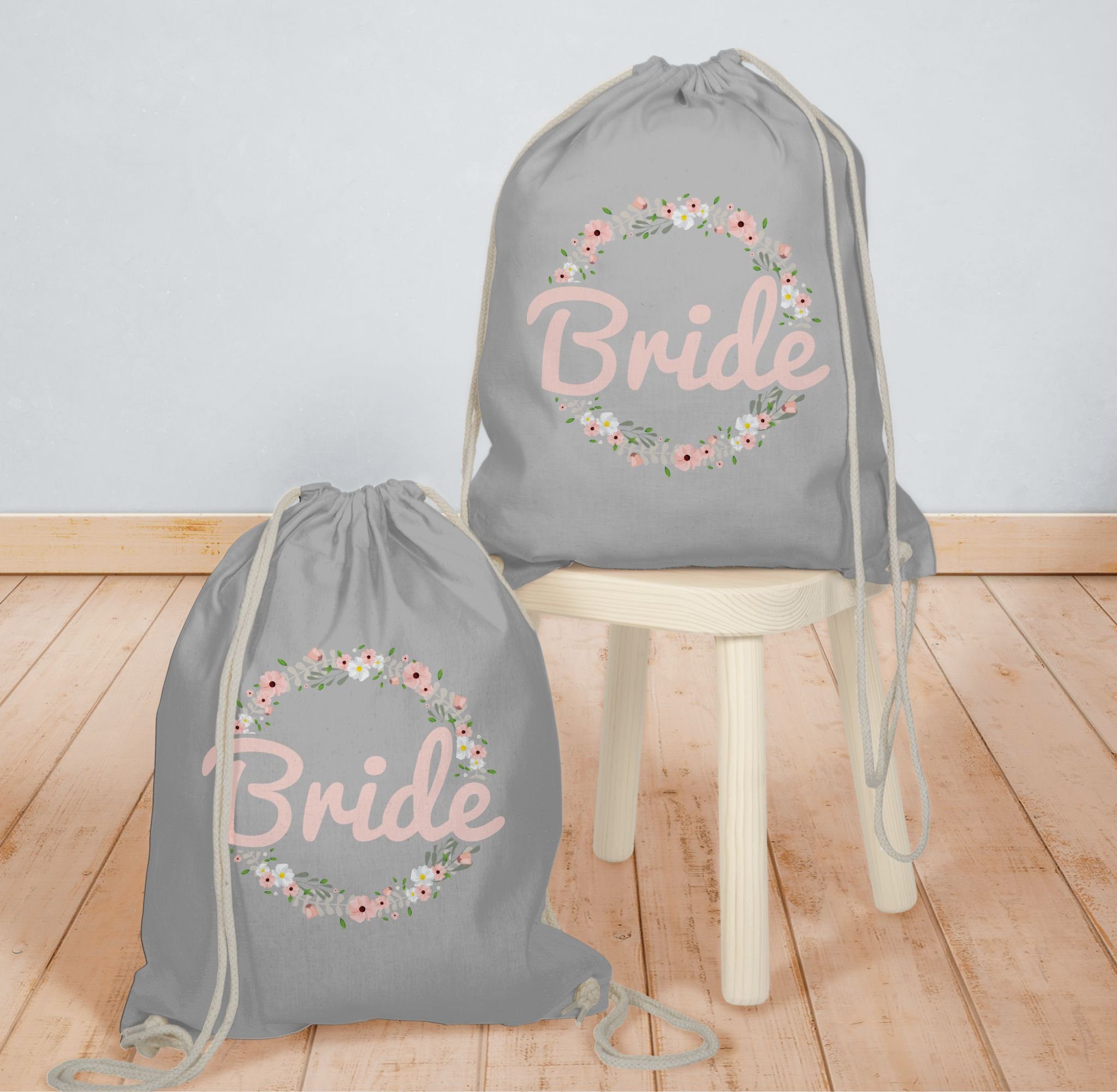 Shirtracer Turnbeutel Bride Blumenkranz rosé, JGA Junggesellenabschied Frauen