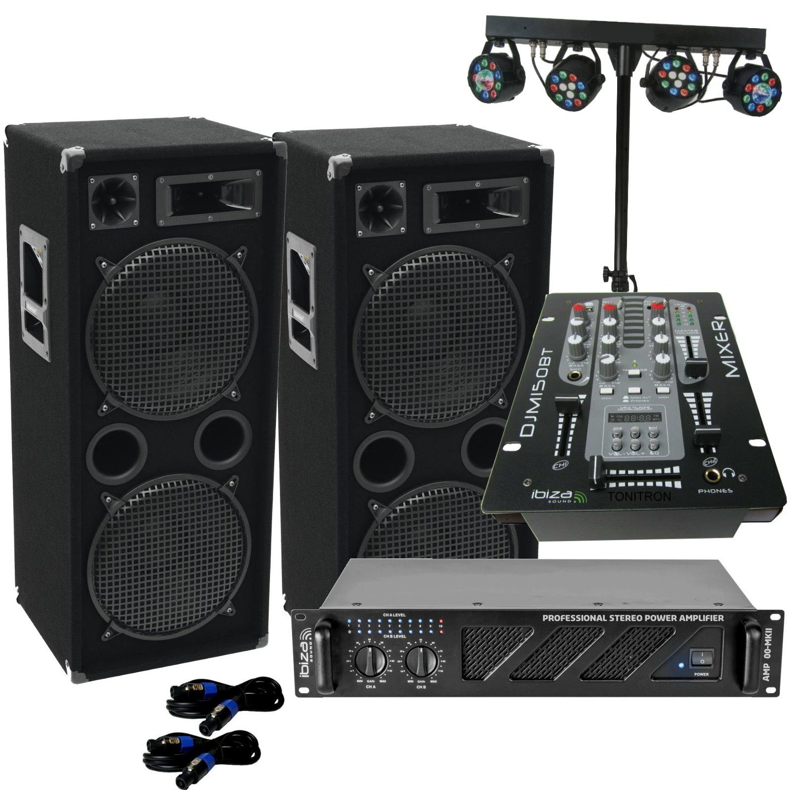 PA Anlage DJ 3Wege 4 x30cm Bass Musikanlage Bluetooth LED Licht Party-Lautsprecher