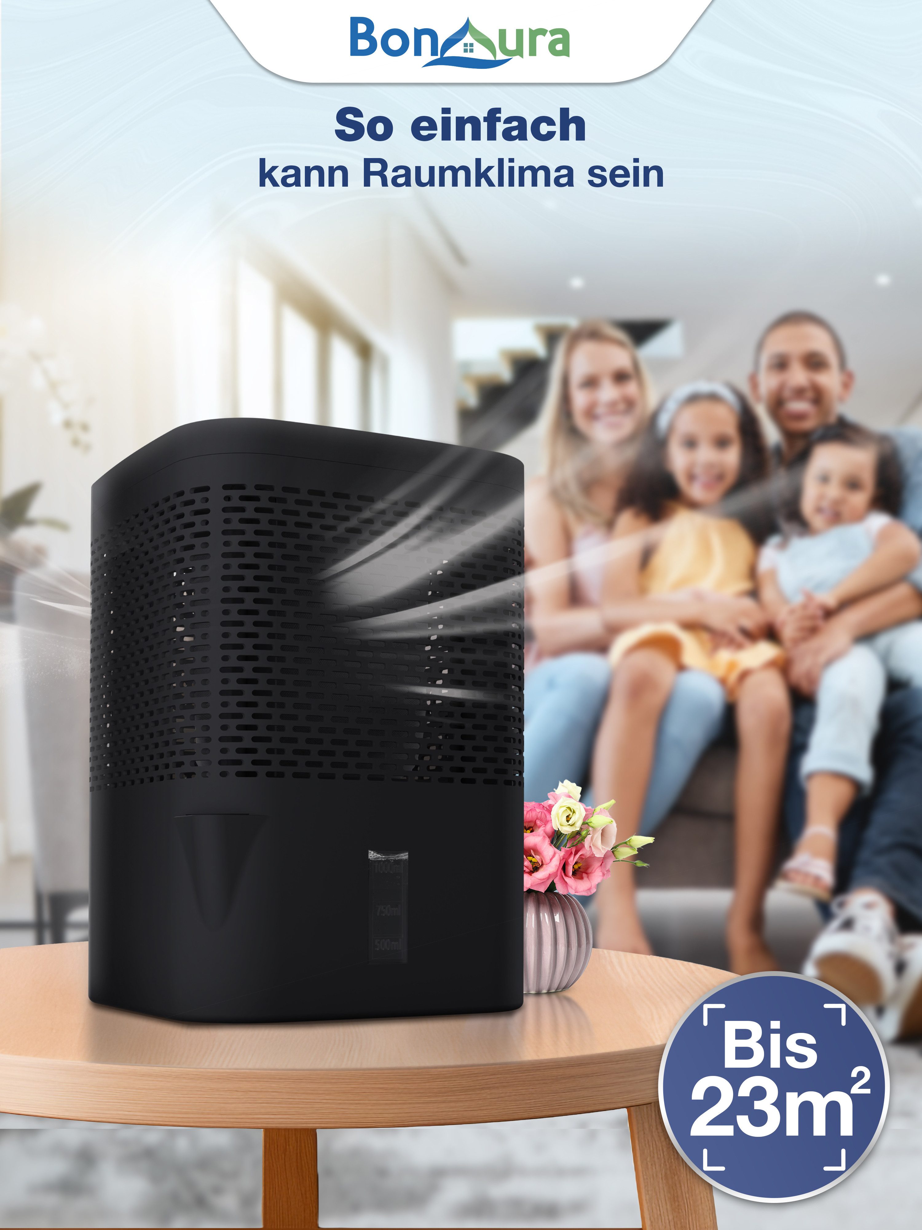 BonAura Luftentfeuchter ohne Strom, für 55 m³ Räume, 680g Granulat, Schutz gegen Schimmel und muffige Gerüche