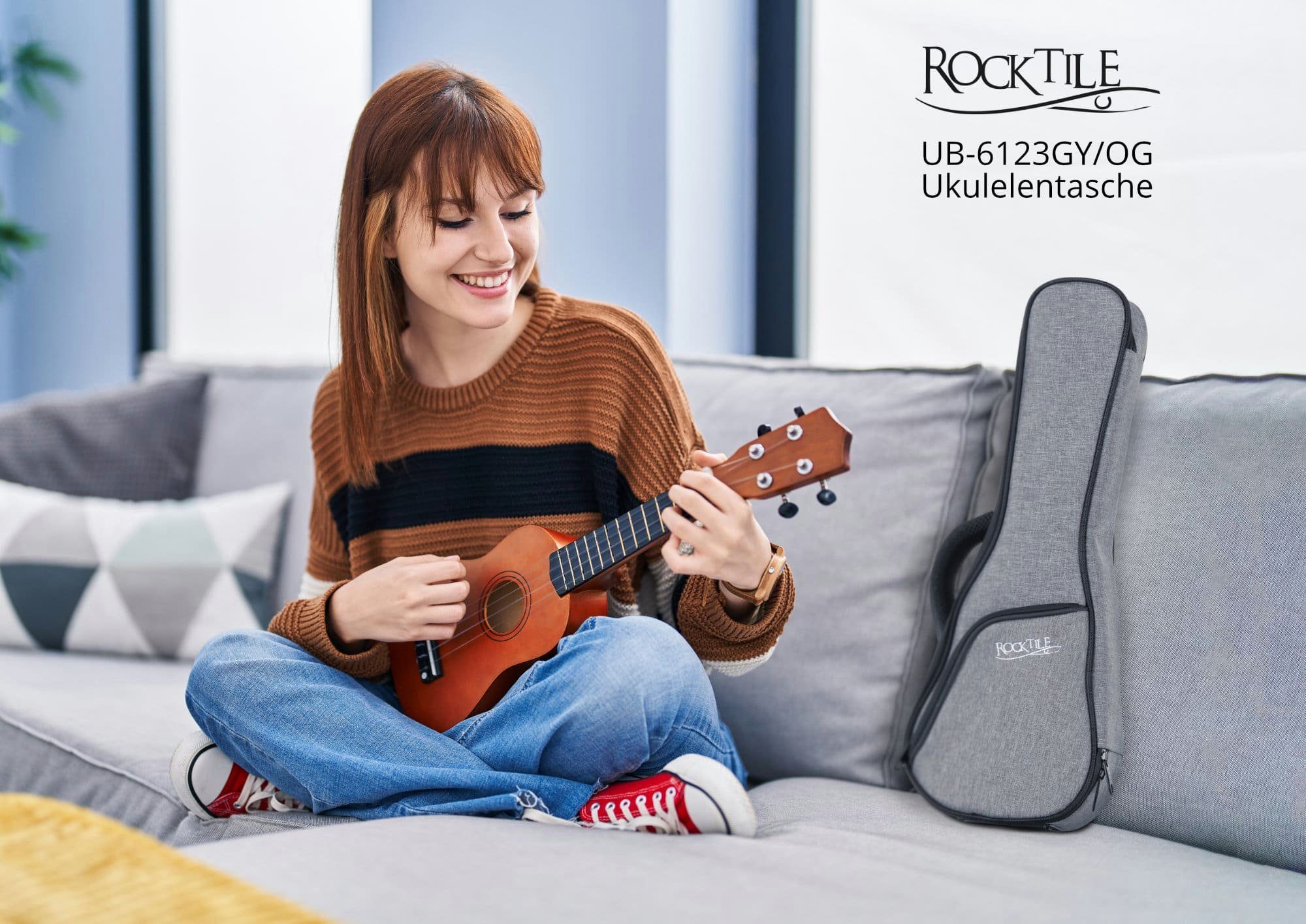 Rocktile Gitarrentasche Tasche für Sopran-Ukulele Grau, Gigbag & reißfestes, wasserabweisendes Außenmaterial