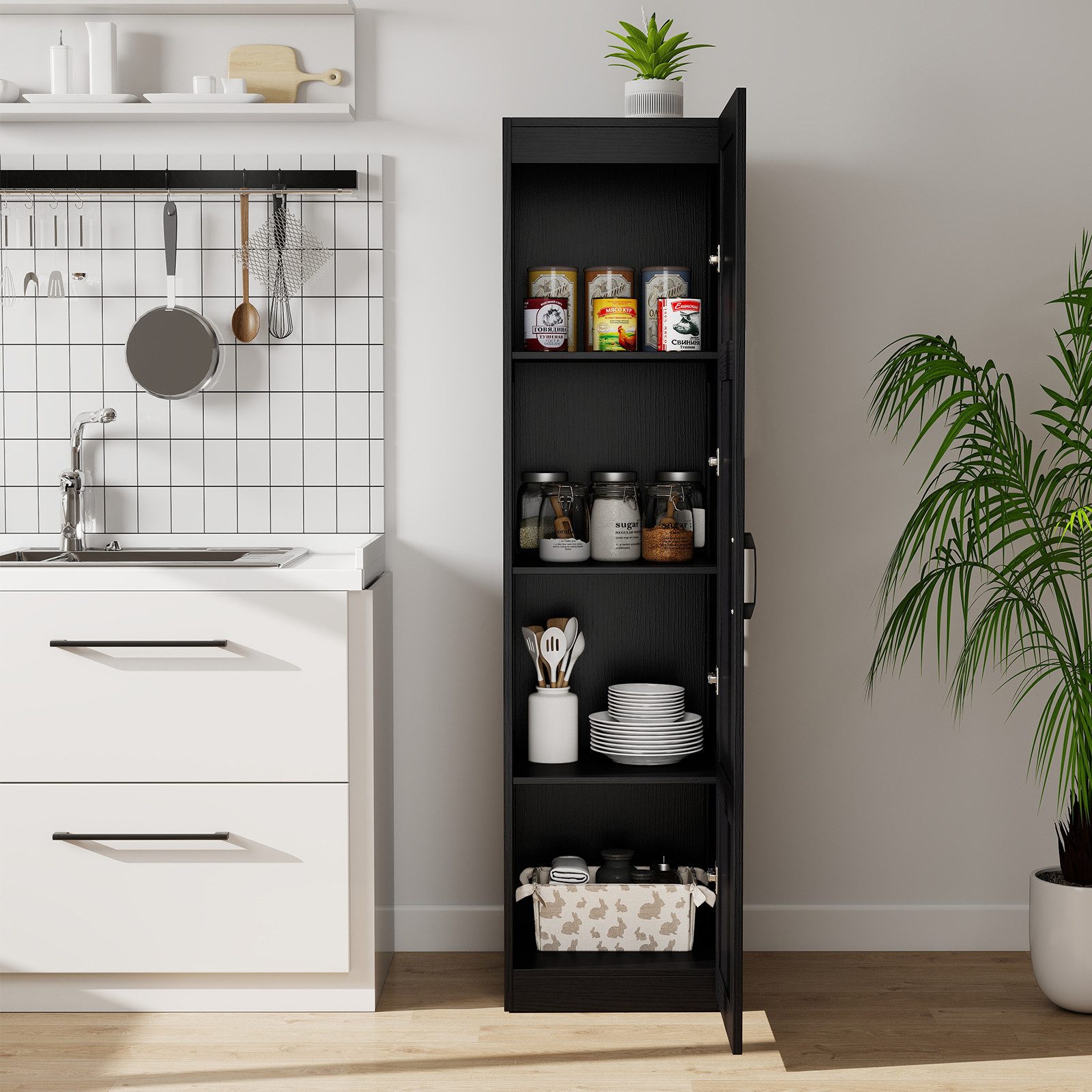 COSTWAY Vorratsschrank Hochschrank schmal, Bodenschrank mit Tür 40x37,5x150 günstig online kaufen