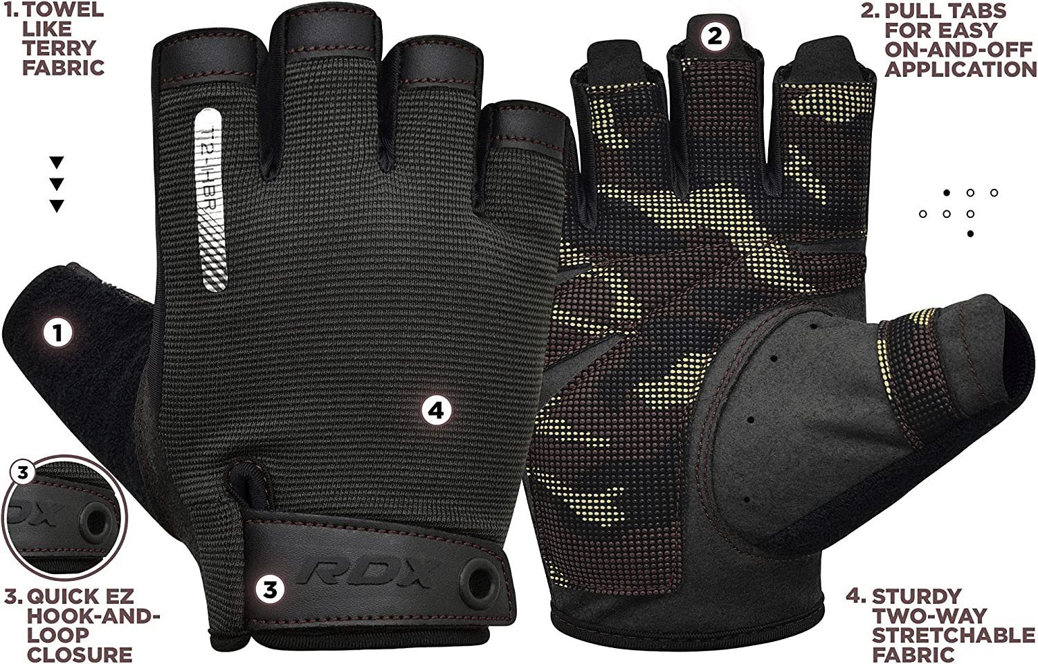 RDX Trainingshandschuhe RDX Gewichtheberhandschuhe, extra dehnbare Handgelenkstütze lange BROWN