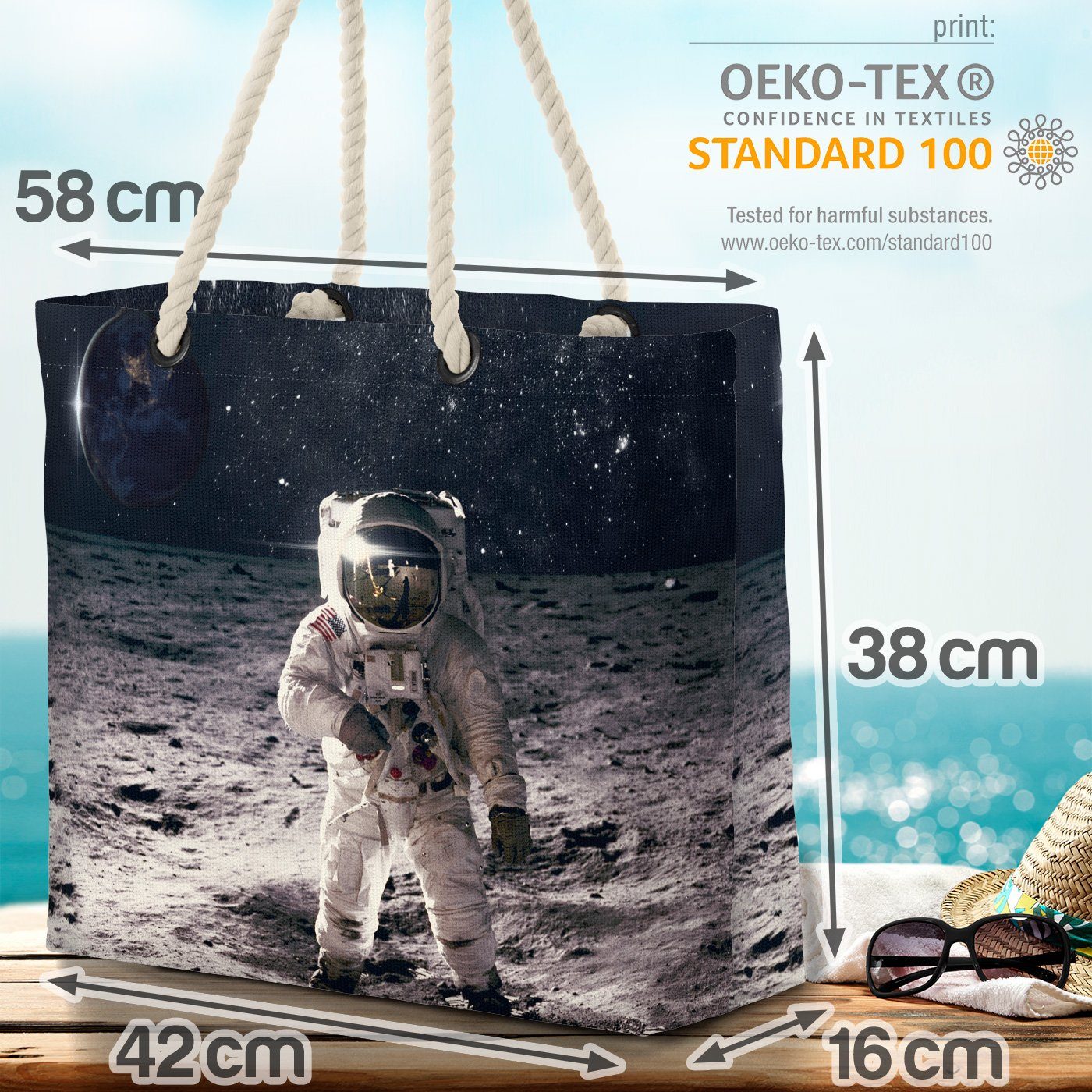 Astronaut All (1-tlg), Erde VOID Mond Weltraum Strandtasche Ra Astronaut Weltall Sterne Weltraum