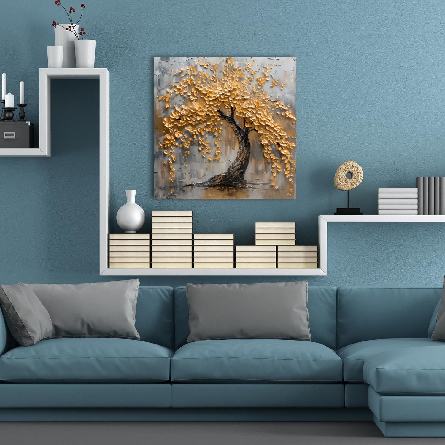 queence Acrylglasbild Goldener Herbst, Abstrakt, Abstrakte, Baum, Baumbilder, Blätter, Blätterbilder, Formen, Gemälde, Kunst, Pflanzen, Pflanzenbilder (1 St), HD Premium Kunstdruck in Galeriequalität