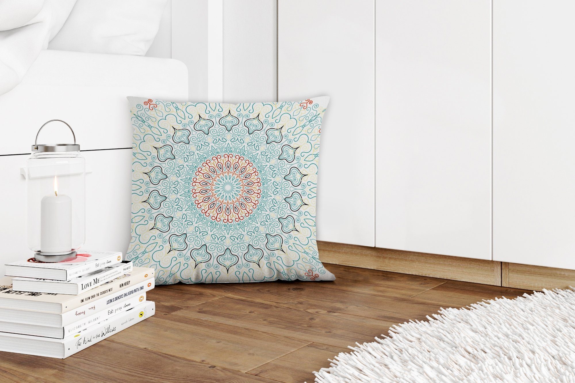 Bohème, Füllung Zierkissen Deko, Schlafzimmer, - - - Hippie Dekokissen für MuchoWow Blau Sofakissen Mandala Wohzimmer, mit