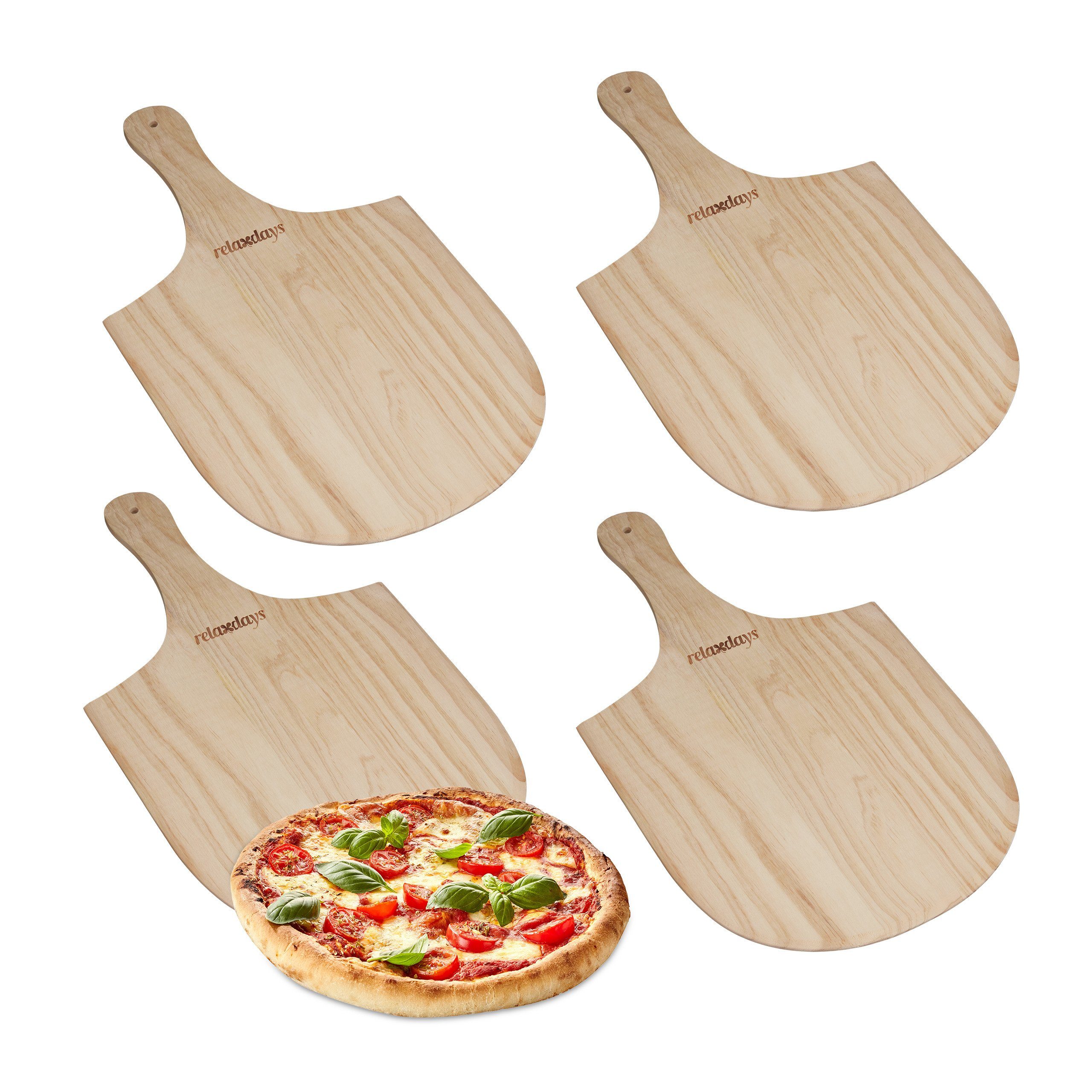 relaxdays Pizzaschieber 4 x Pizzaschieber aus Holz