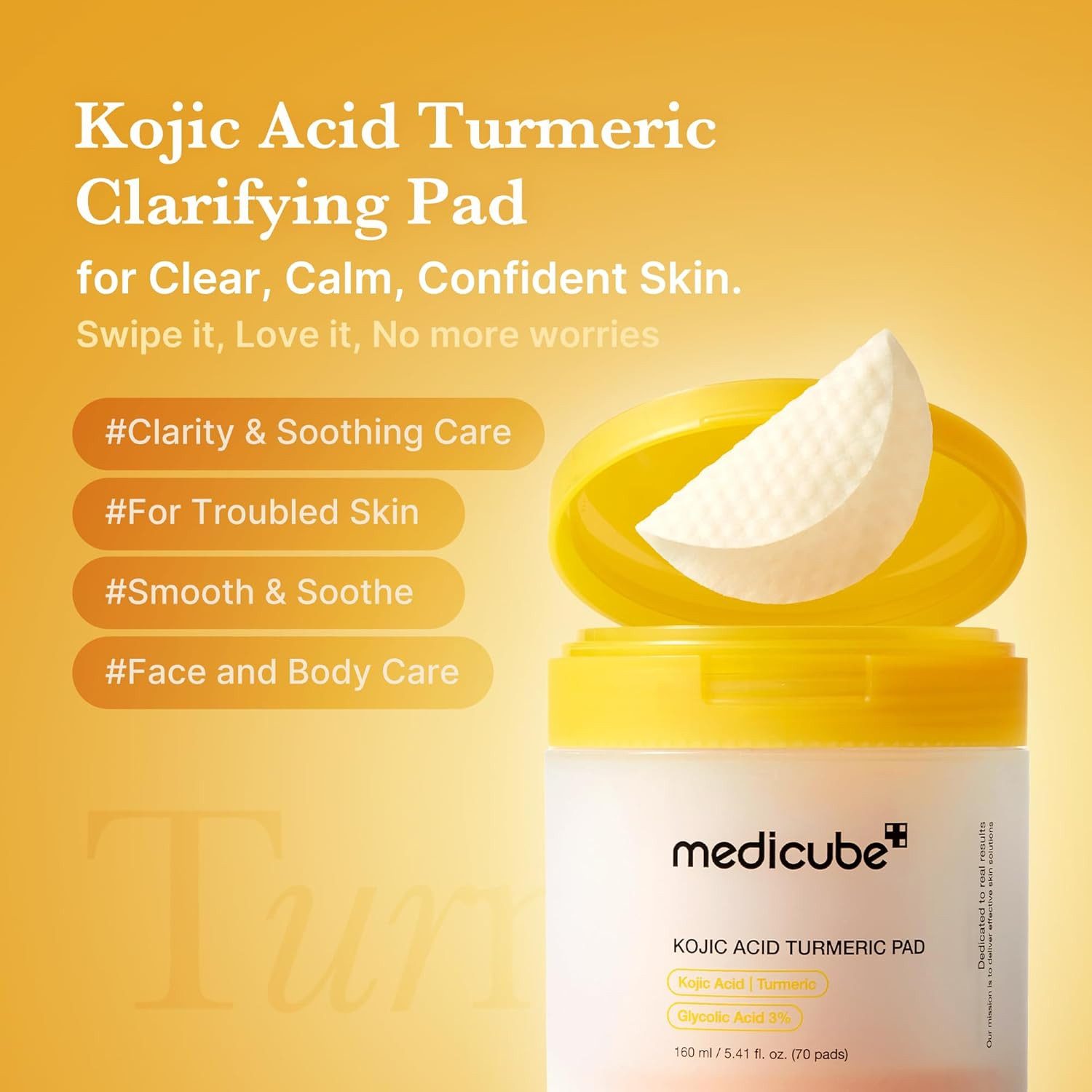 Medicube Toner Kojic Acid Turmeric Pad 160 g, Korean Skincare K-Beauty Sanftes Doppel-Peeling für ebenmäßigeren Teint, klarere Poren und sichtbare Aufhellung