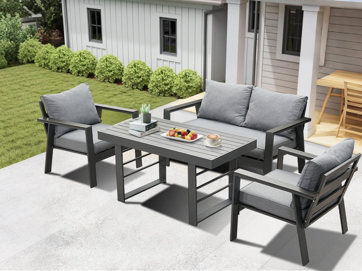MeXo Gartenlounge-Set Aluminium Balkonmöbel Set mit Esstisch 4 Personen wet günstig online kaufen