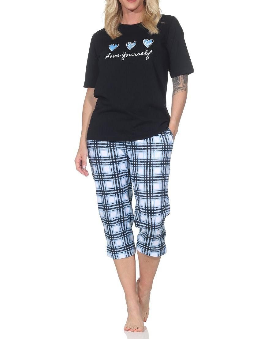 Normann Pyjama Normann Damen Pyjama mit karierter Capri Hose - auch in Übergrößen