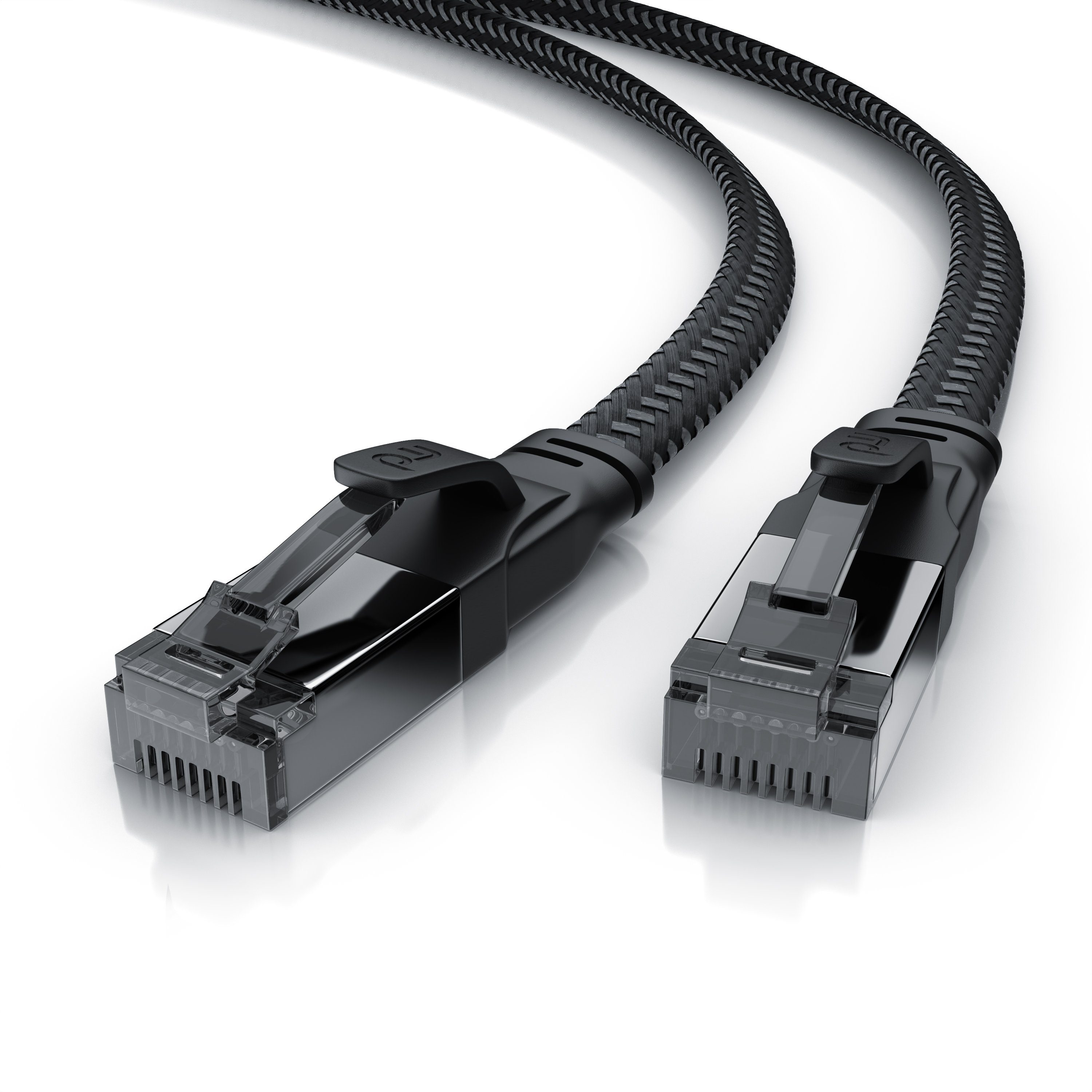 Primewire CAT 8.1 Netzwerkkabel Flach 40 Gbits, Baumwollmantel Patchkabel - 15m LAN-Kabel, CAT.8, RJ-45 (Ethernet) (1500 cm), für Router, Modem, Switch, PC, ideal für Gaming, Streaming, Homeoffice