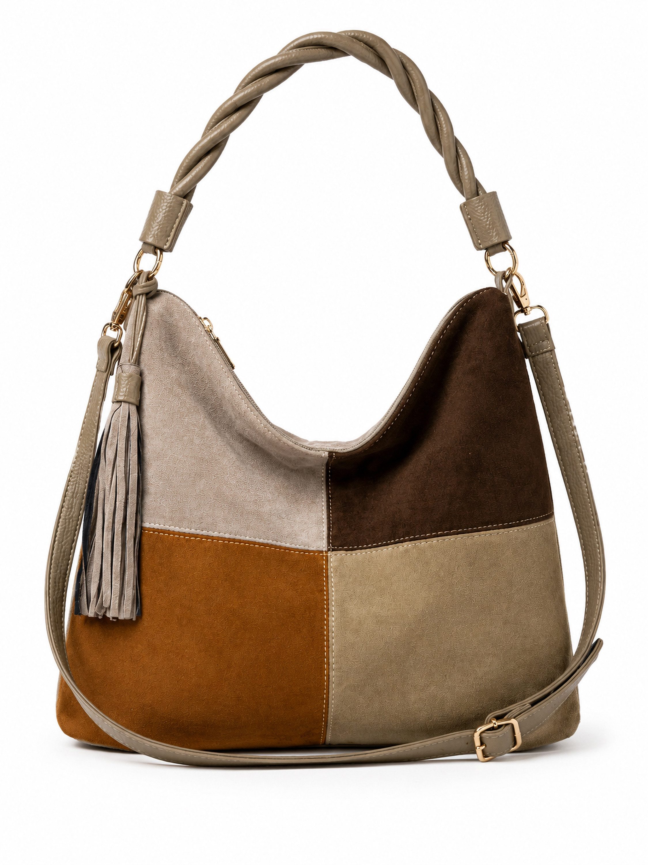 COLLEZIONE ALESSANDRO Schultertasche Patchwork, Patchwork-Optik aus softem Velourimitat