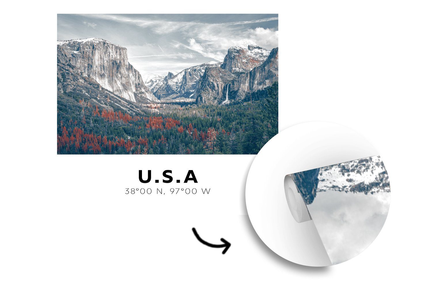 Wald, bedruckt, Yosemite Schlafzimmer, St), Wandtapete Amerika (5 Fototapete Matt, Berge Vinyl oder - für MuchoWow - Wohnzimmer Tapete -