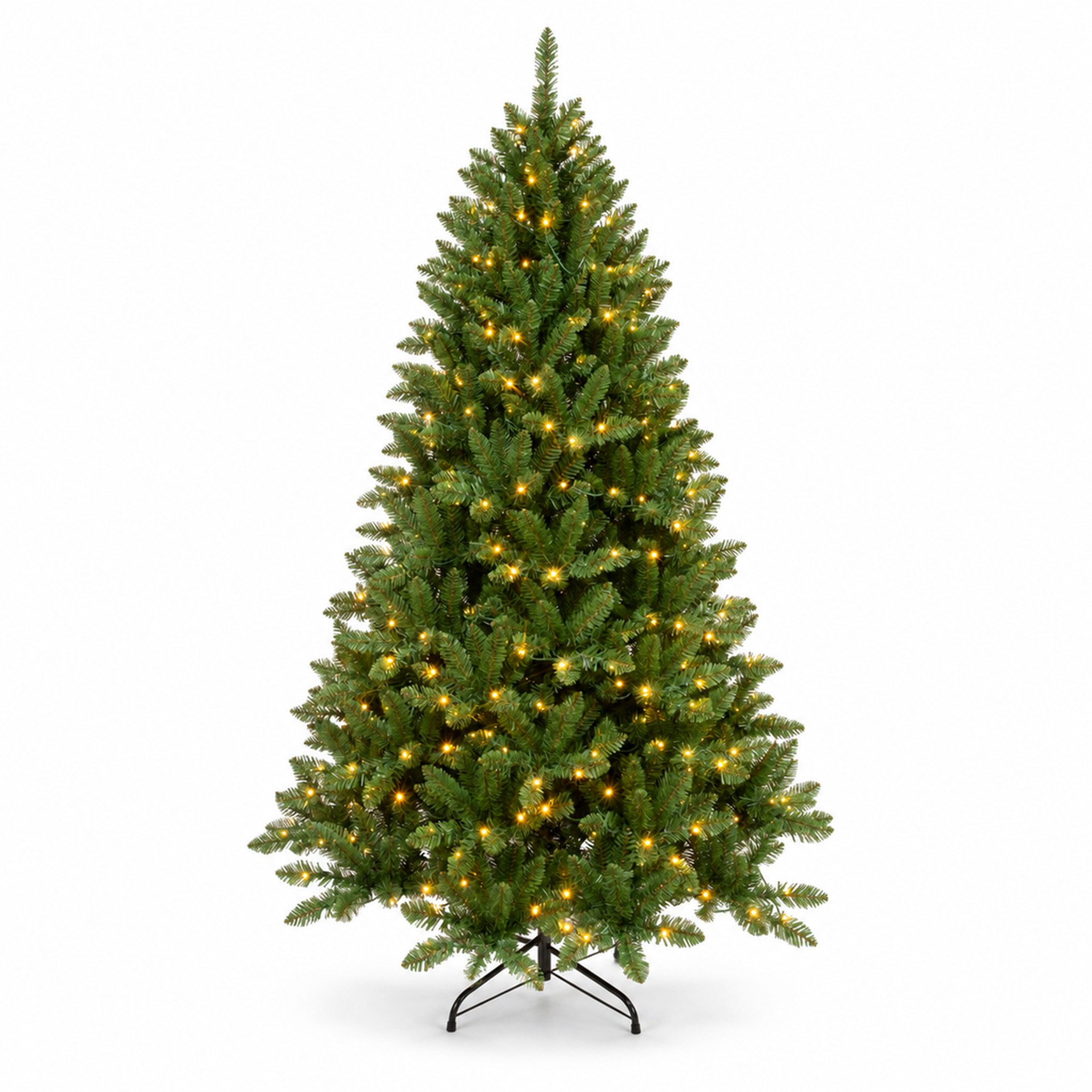Kubus Künstlicher Weihnachtsbaum mit LED-Beleuchtung Wintergreen Warmweiße LEDs Metallständer 1.5–2.4m, Wiederverwendbar, Dichte Fichtenoptik