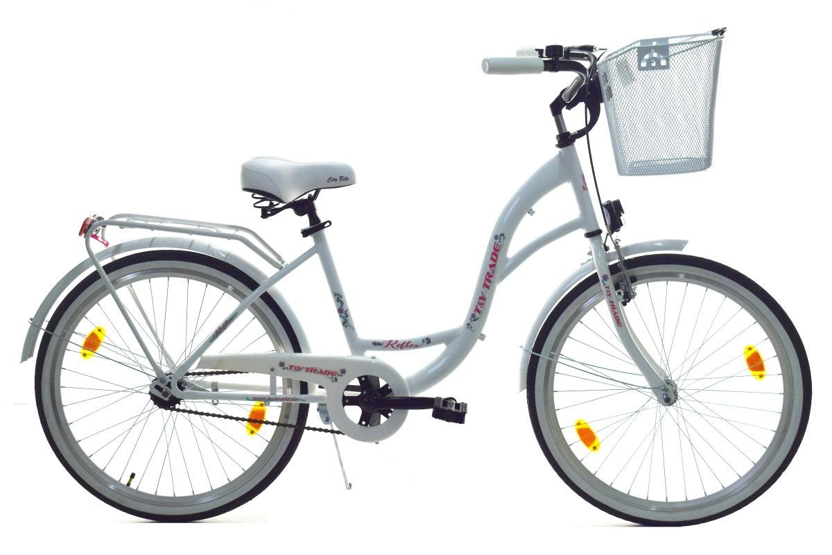 T&Y Trade Cityrad 24 Zoll Kinder Mädchen City Fahrrad Bike Rad STVO Reflex Weiß 1 Gang, 1 Gang, Rücktritt, Gepäckträger, Licht, Seitenständer, Korb