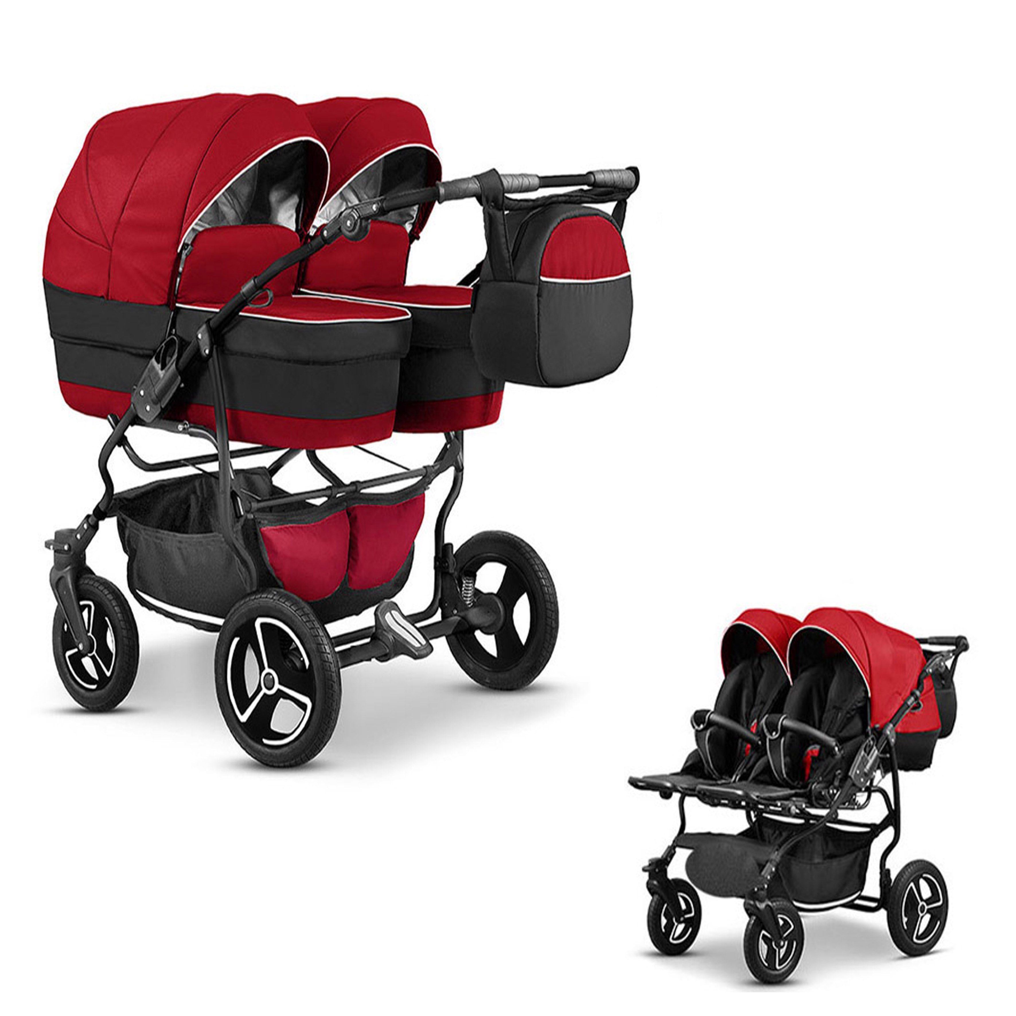 BabyMerc Zwillings-Kombikinderwagen Zwillingskinderwagen 2 in 1 Twin Star - 10 Teile - in 16 Farben