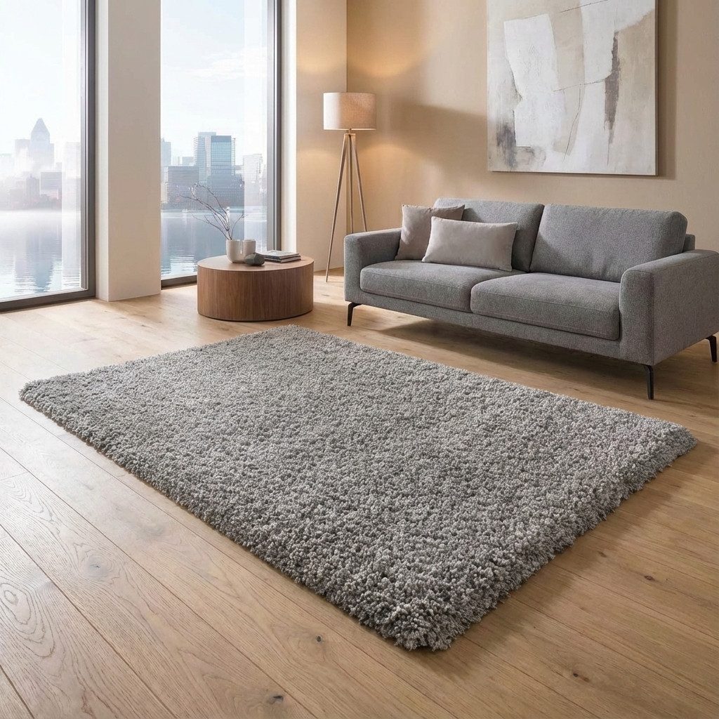 TaCa Home Langflor-Teppich Shaggy Teppich Langflor, rechteckig, Höhe: 60 mm, Schlafzimmer Kinderzimmer Wohnzimmer Esszimmer, grau - 65 x 130 cm