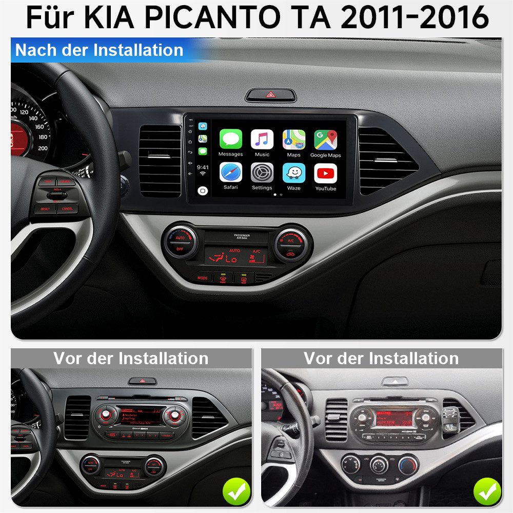 A-Sure 4 Core 8Core Carplay Android 15 Navi Für KIA PICANTO TA 2011-2016 Autoradio (RDS, DSP, Digitalradio (DAB), 1280*720, WIFI)