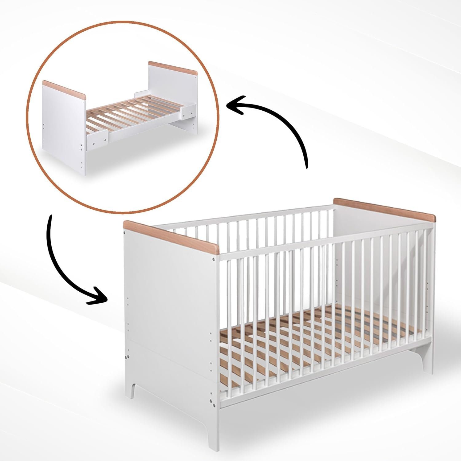 Kinderbett Gitterbett 2 in 1 Kinderbett Juniorbett Babybett Timo 70x140 cm