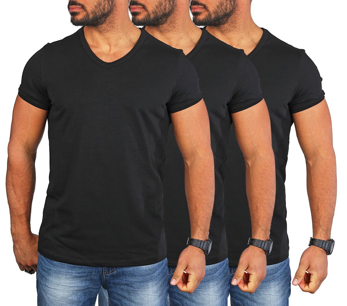CARISMA T-Shirt Herren Uni Basic tief-breit geschnittener V-Ausschnitt v-neck 4644 V-Ausschnitt unifarben kurzarm slim fit