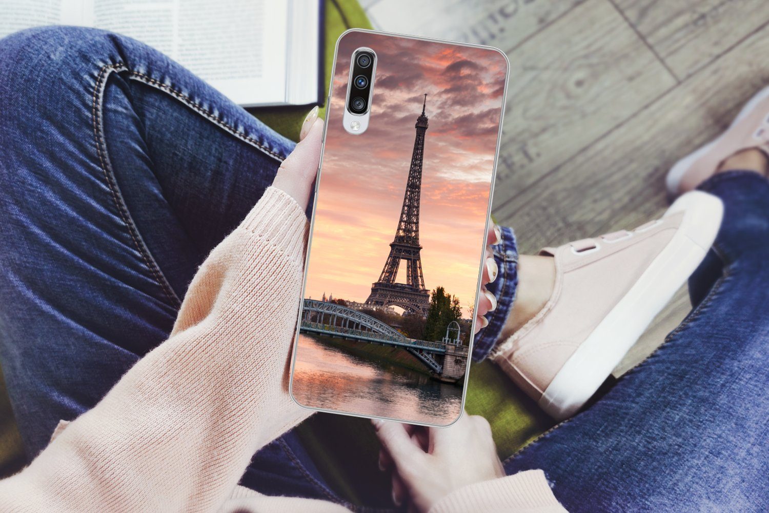 MuchoWow Handyhülle für Samsung Galaxy A70 Paris - Eiffelturm - Brücke, Phone Case, Silikon, Schutzhülle Dünn