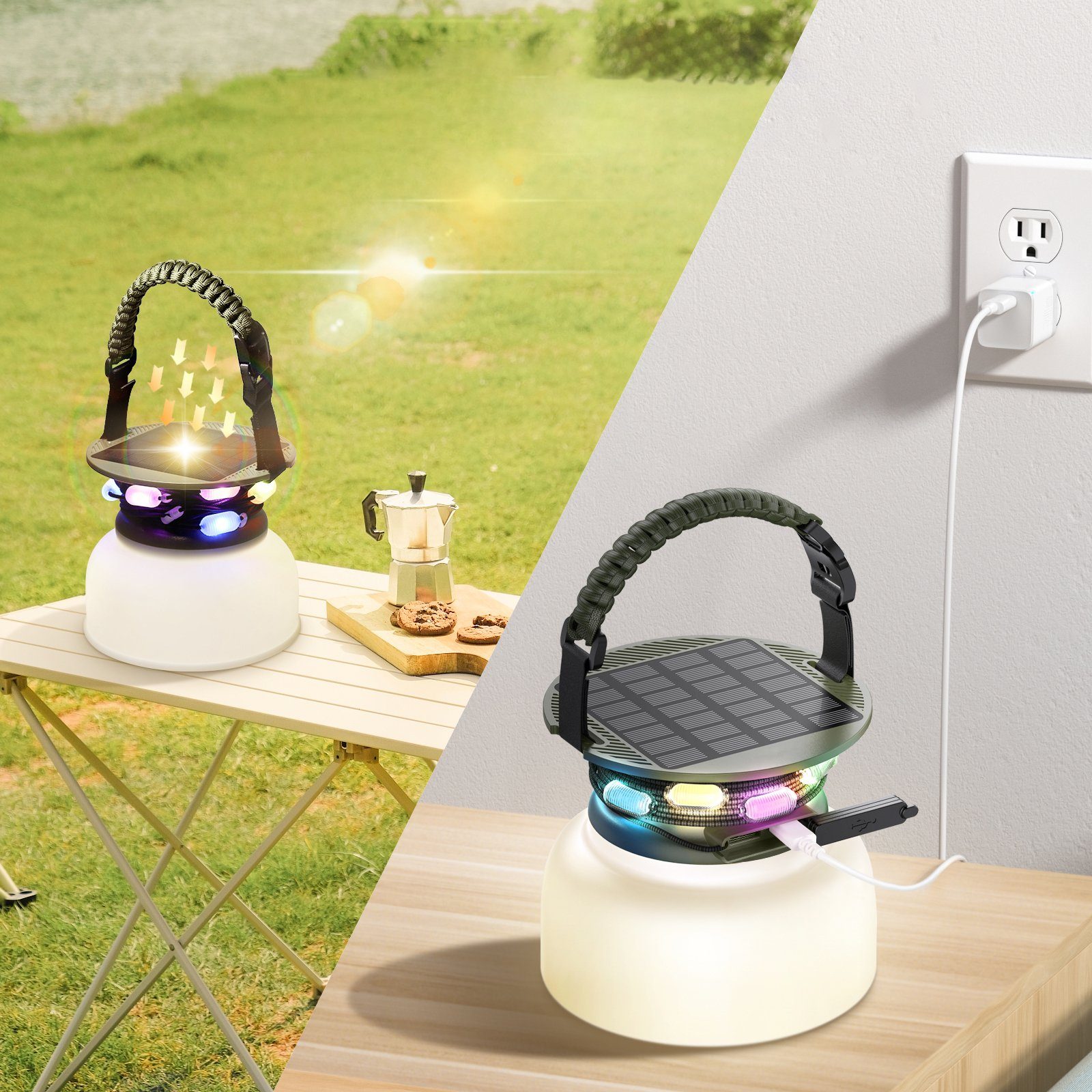 5m, 5V/1A-Ladefunktion 3-stufige Solar Warmweiß, Campinglampe, Lichterketten RGB, Laterne LED Aufladen Campingleuchte fest WILIT Normalbeleuchtung, Aufladbar, Outdoor integriert, LED für