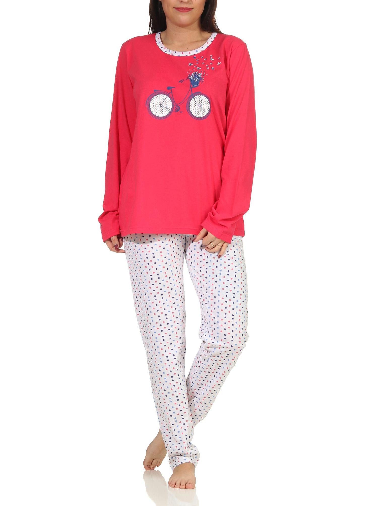 Pyjama Damen Schlafanzug langarm Pyjama in frühlingshafter Optik mit Punkten
