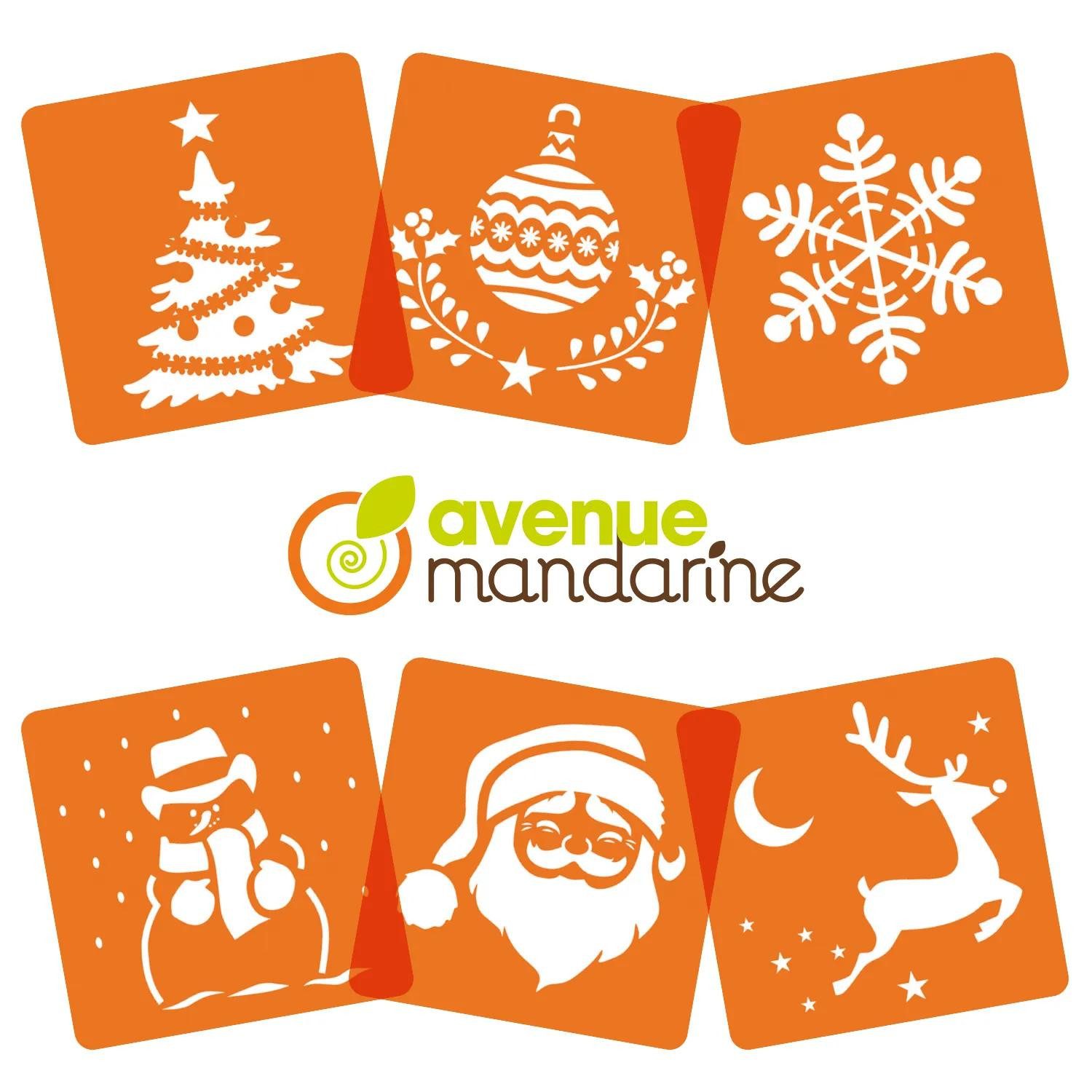Avenue Mandarine Malschablone 3x 6 tlg Schablonenset für Kinder, Weihnachten Orange 42455MD, Schablone