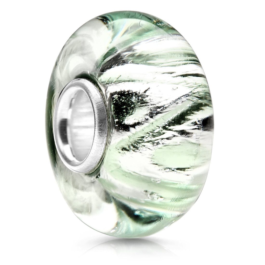 Bead Glasperle Wellen Glitzerfolie Silber Türkis 1472