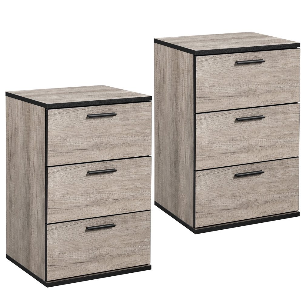 Yaheetech Nachttisch Beistelltisch (2-St), Nachtschrank mit 3 Schubladen, 4 günstig online kaufen