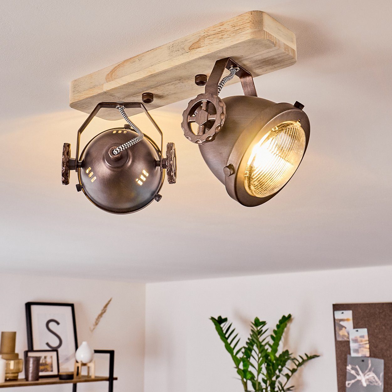 hofstein Deckenleuchte »Biati« verstellbare Deckenlampe, Metall/Holz/Glas, Braun/Kupfer/Natur, ohne Leuchtmittel, 2xGU10, max. 50 Watt, dreh-/schwenkbarer Spot im Retro Design
