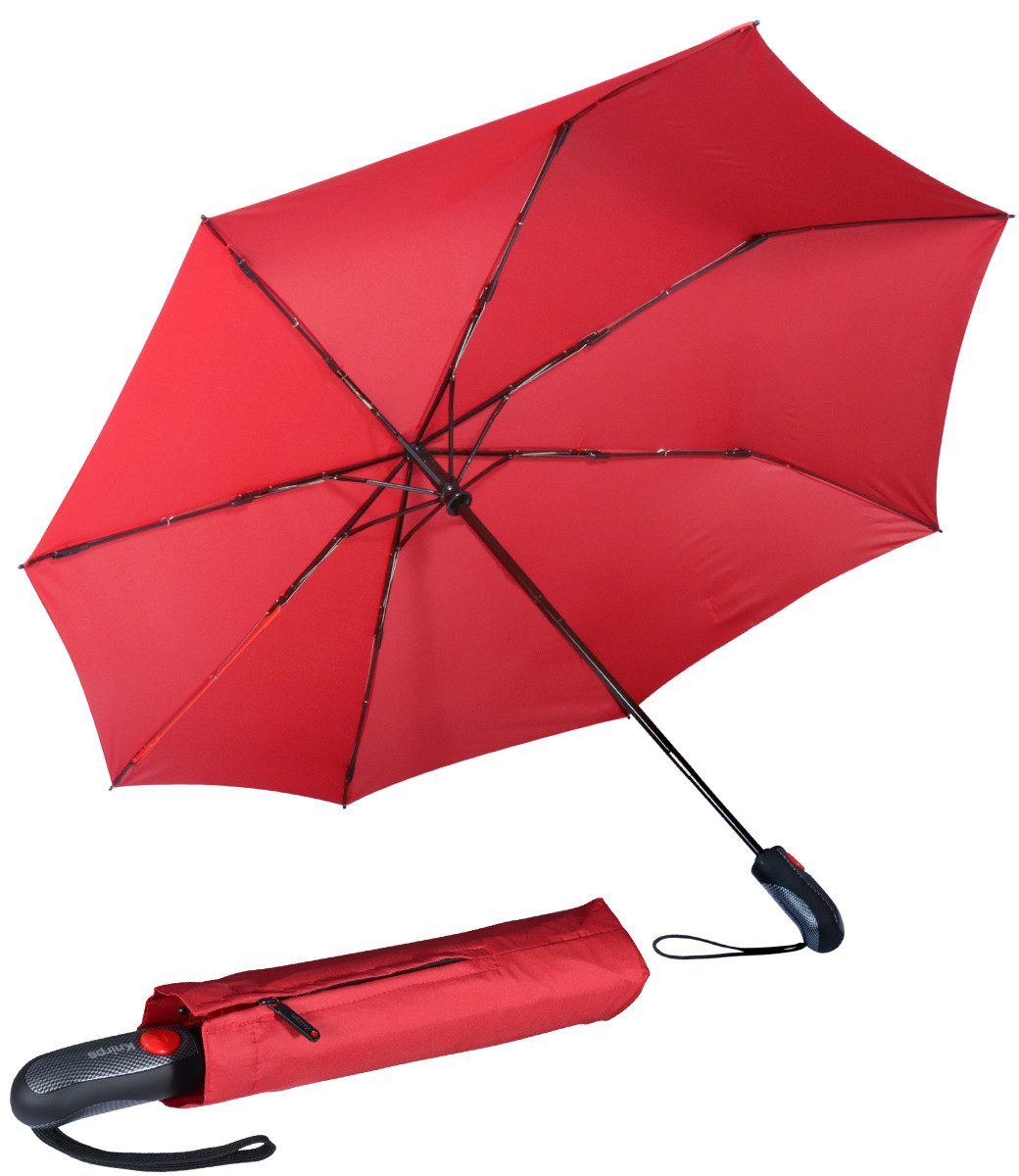 Knirps® Taschenregenschirm großer asymmetrischer Schirm für Damen und Herren, mit Auf-Zu-Automatik, uni mit einer roten Speiche