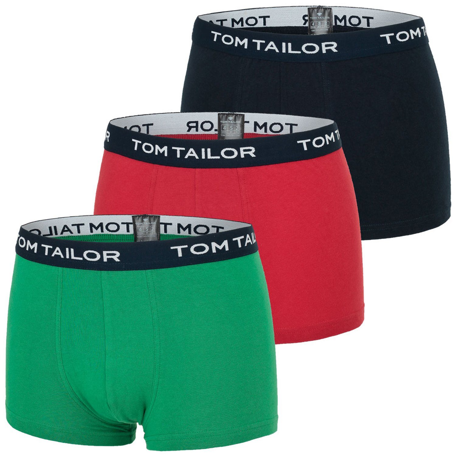 Boxershorts Bein TOM kürzerem Pack TAILOR (3-St) 3er mit rot/blau/grün im