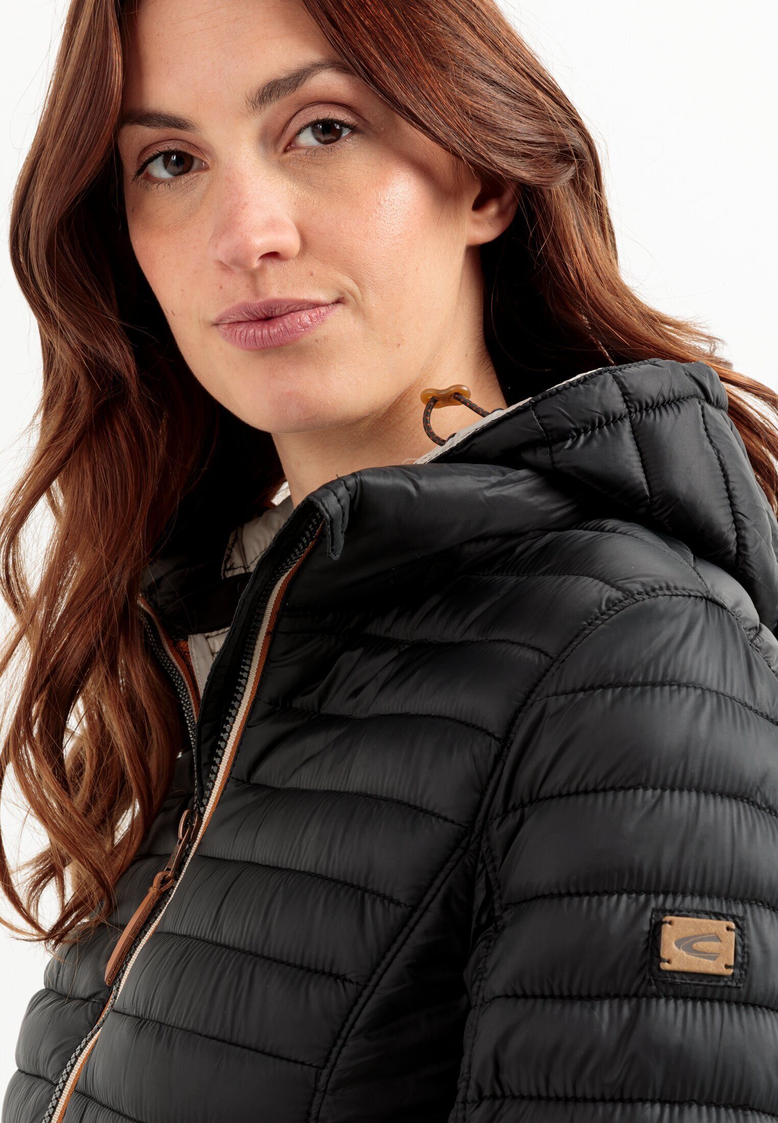 camel active Steppjacke leicht wattiert Langarm Kapuze Markenlabel