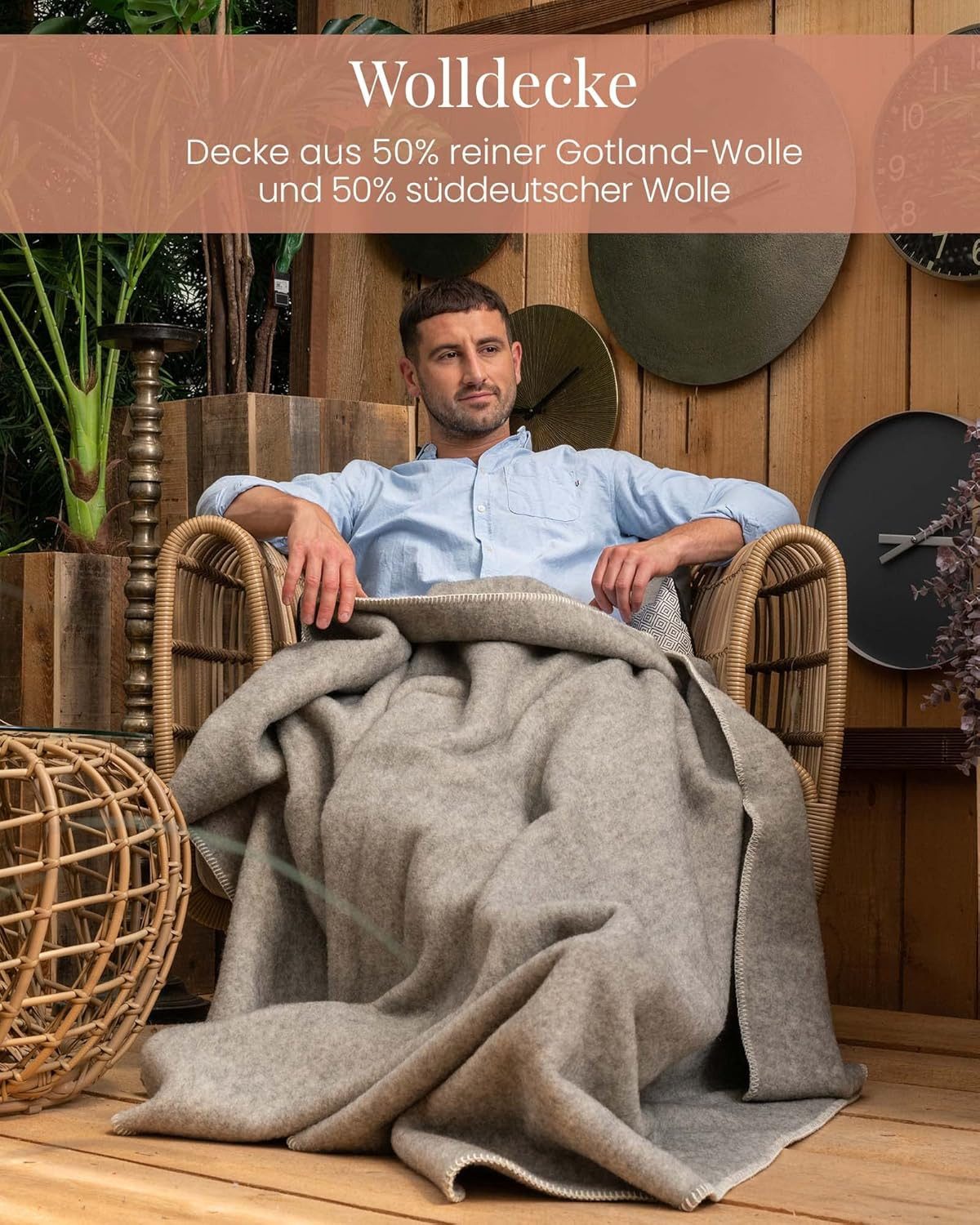 Wohndecke Puristische Schafwolldecke Gotland aus 100% Schurwolle grau-meliert, Ritter Decken
